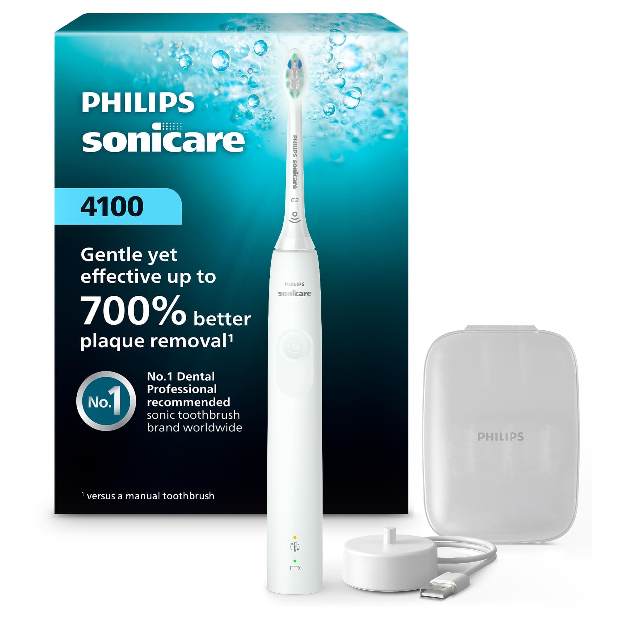 Philips Sonicare 4100 Rechargeable Electric Toothbrush White | Advanced Plaque Removal with Pressure Sensor - main product image