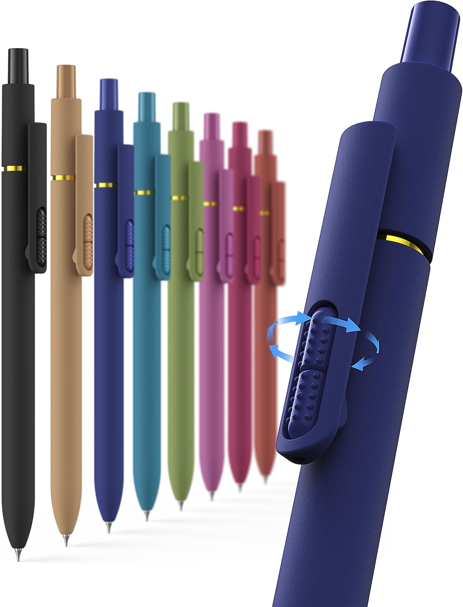 Hiacry 8 Pcs Gel Ink Pens, 0.7mm Fine Point, Vintage Black Ink | Smooth Writing Journaling Aesthetic Pens - main product image