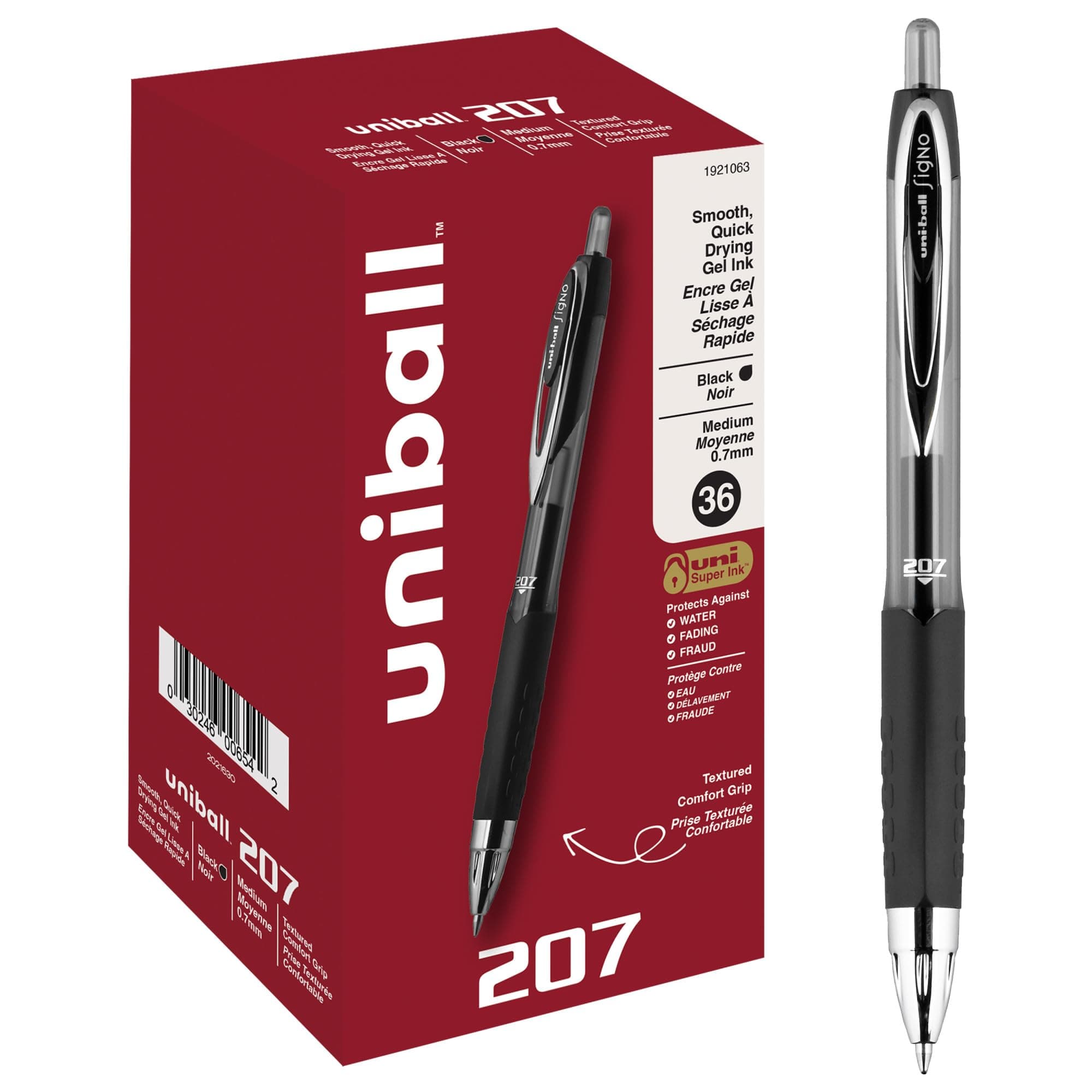 Uni-Ball 207 Retractable Gel Pens, Medium Point (0.7mm), Black, 36 Count (Pack of 6) | Smooth Ink Flow for Office & Students - main product image