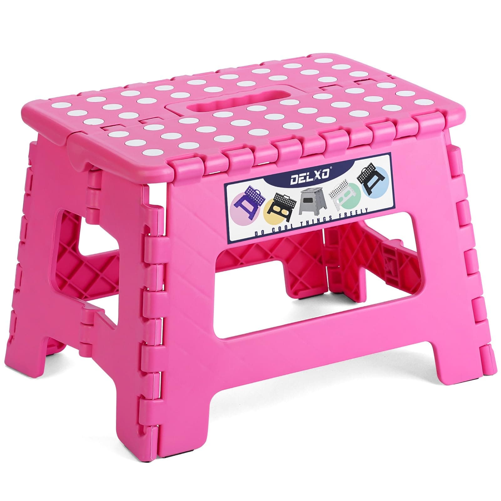 Delxo Folding Step Stool 9 Inch Rose Pink | Sturdy & Safe for Kids & Adults - main product image
