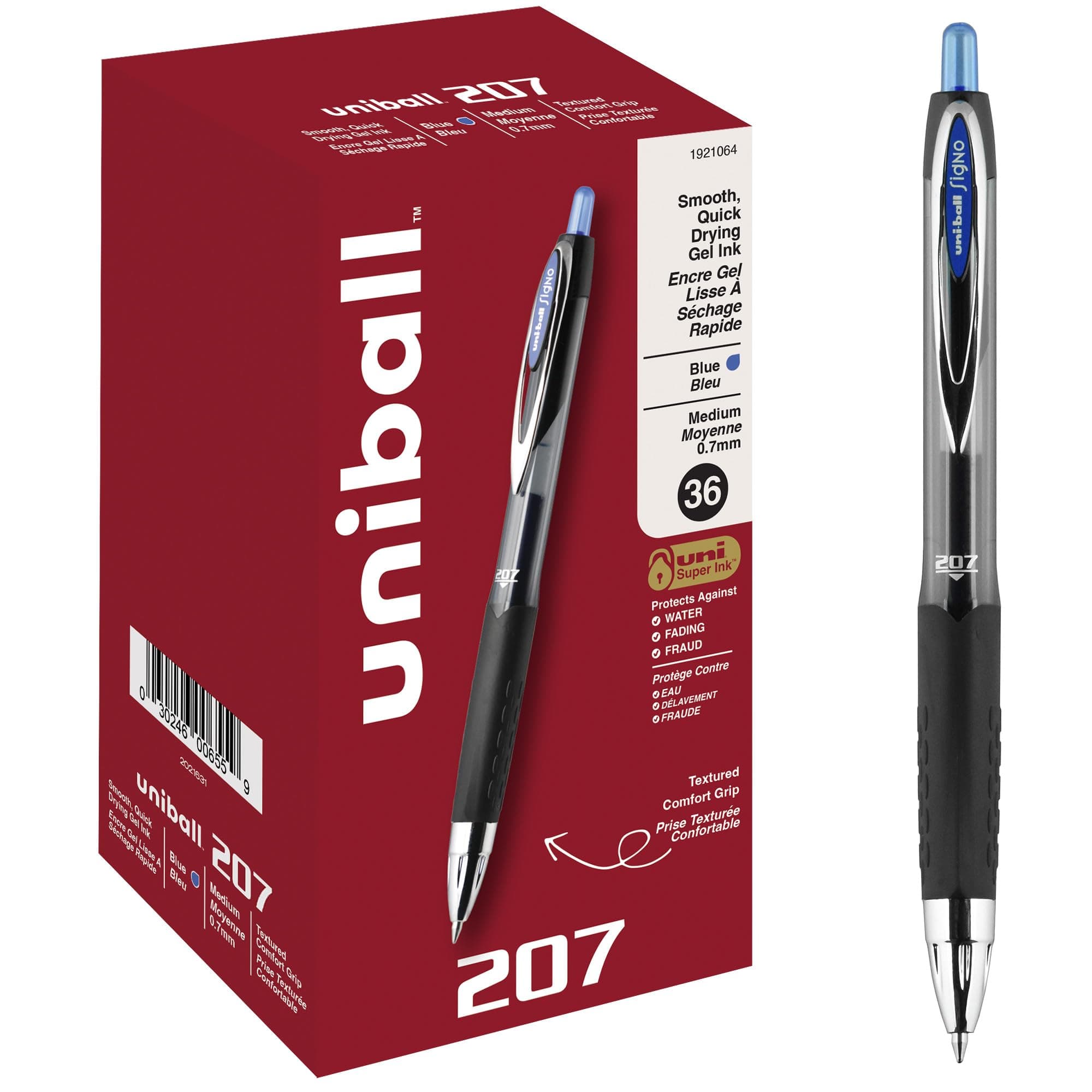 Uni-Ball 207 Retractable Gel Pens Medium Point 0.7mm Blue 36 Count | Smooth Ink Flow Writing Instrument - main product image