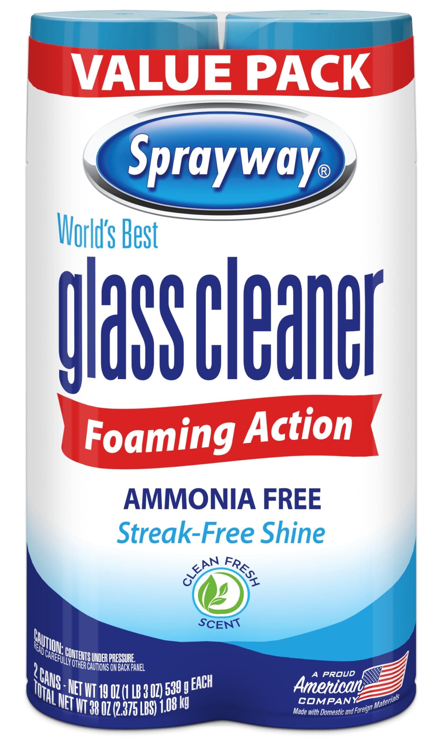 Sprayway Foaming Glass Cleaner Aerosol 19oz (Pack of 2) | Streakless Shine for All Glass Surfaces - main product image