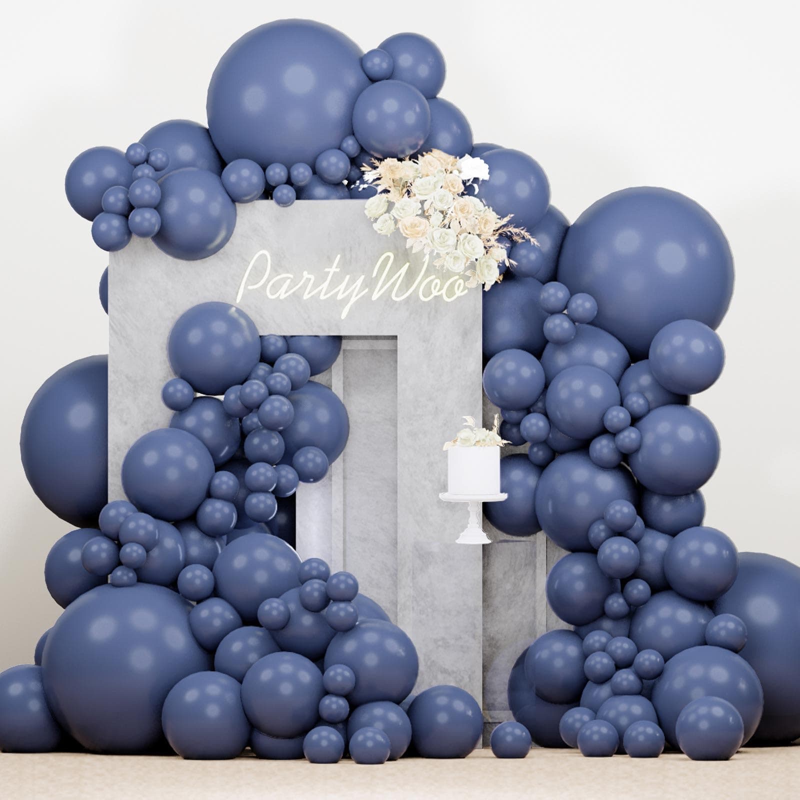 PartyWoo Dusty Blue Balloons 140pcs Assorted Sizes (5-18 Inch) Boho Neutral Balloon Arch Kit | Quality Latex for Indian Celebrations - main product image