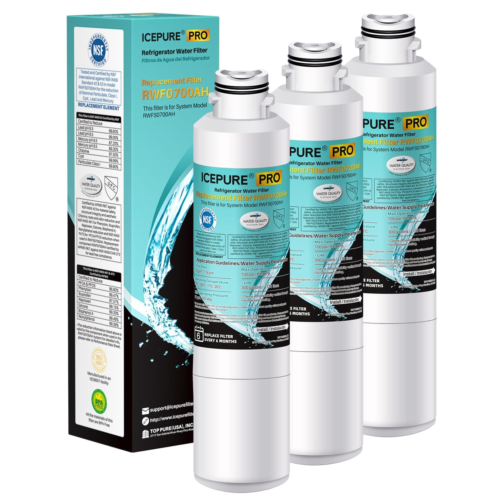 ICEPURE PRO DA29-00020B Refrigerator Water Filter 3-Pack | NSF Certified for PFOA/PFOS & Pharmaceuticals - main product image