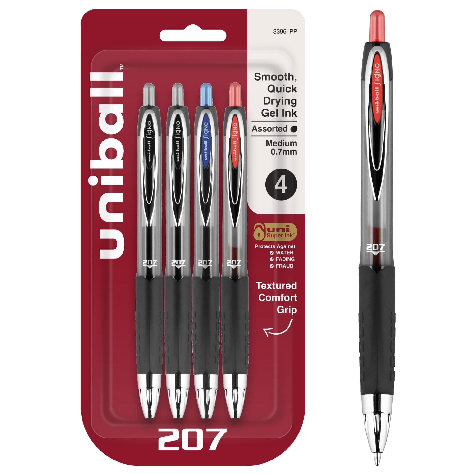 Uni-Ball 207 Retractable Gel Pens, 0.7mm Medium Point, Assorted Colors, 4 Count | Smooth Writing Fade-Resistant Ink - main product image