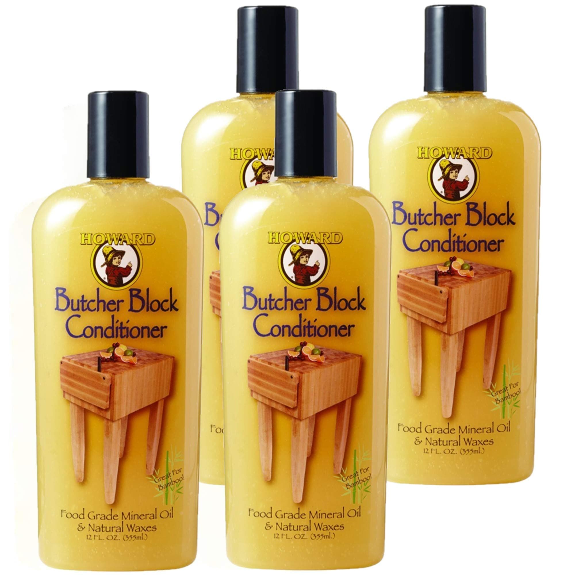 Howard Butcher Block Conditioner 12 Oz | Rejuvenates & Protects Wood, 4 Pack