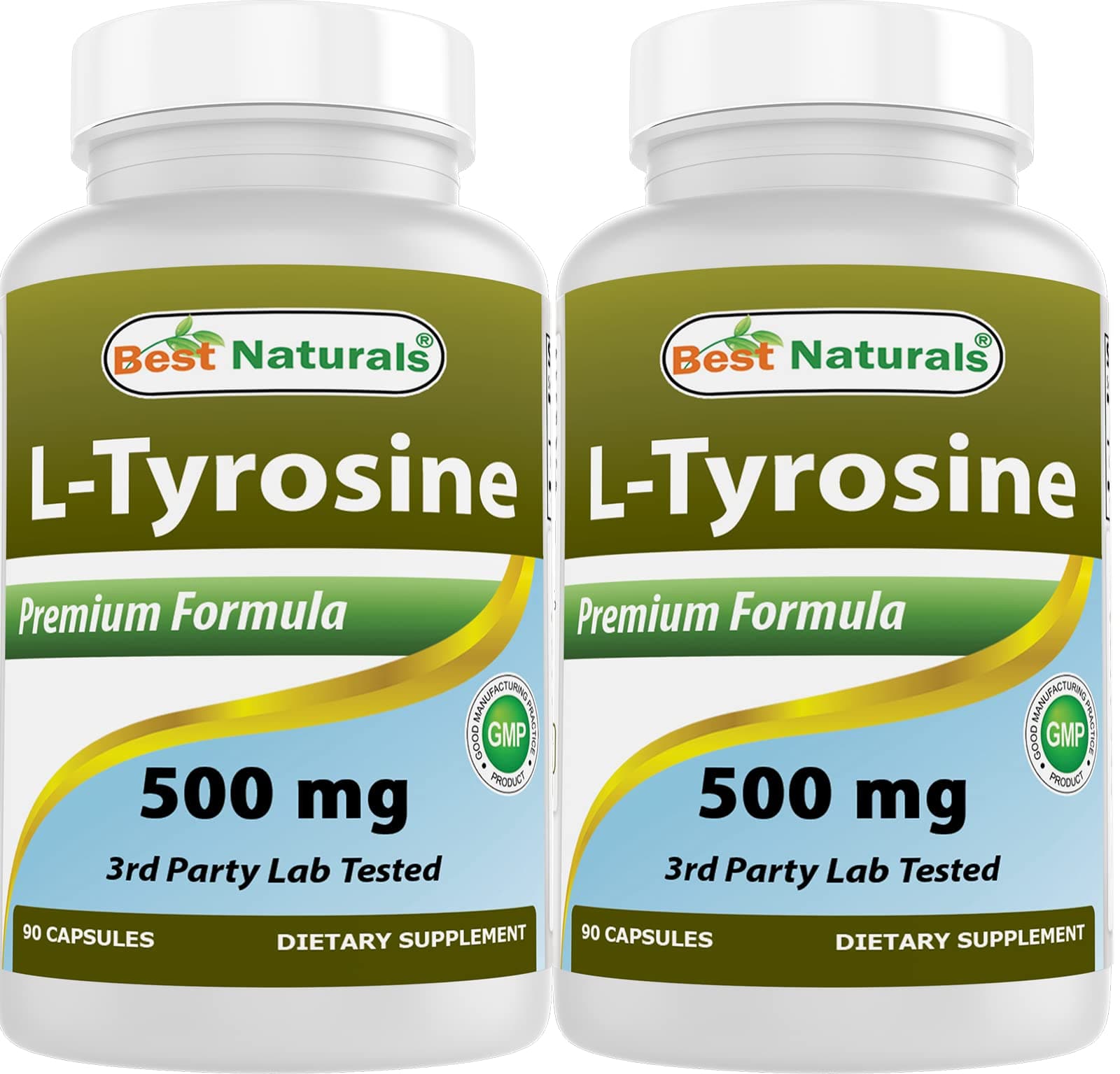 Best Naturals L-Tyrosine 500 mg 90 Capsules | Unflavoured, 2 Pack, Made in USA
