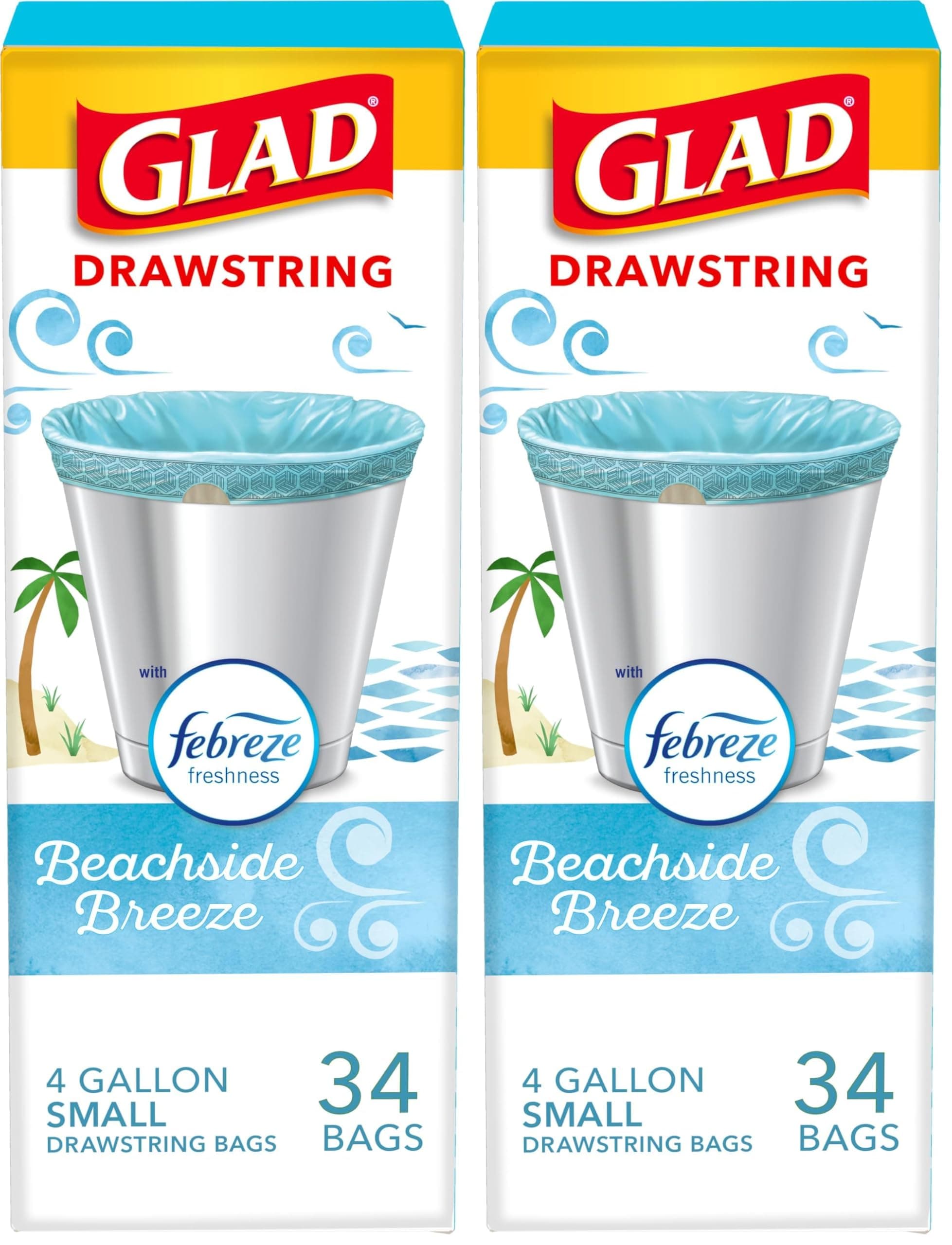 Glad OdorShield Drawstring Trash Bags, 4 Gallon, Beachside Breeze Scent, 68 Count | Febreze Freshness for Indian Homes - main product image