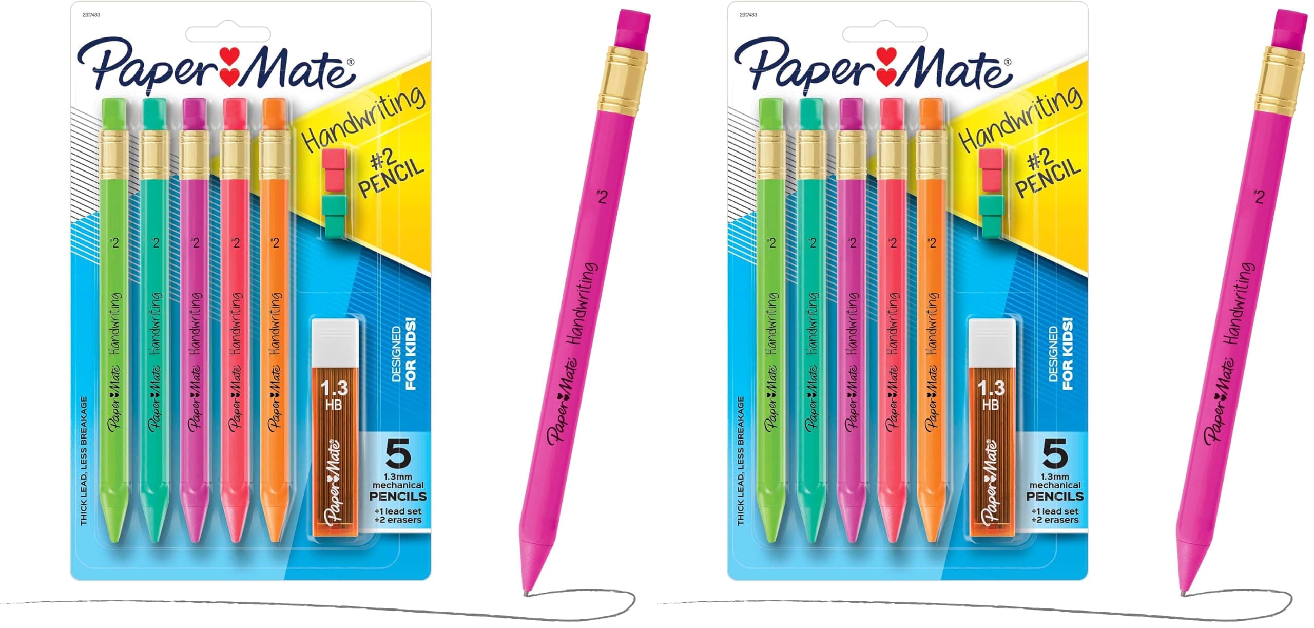 Paper Mate Handwriting Triangular Mechanical Pencils with Lead & Eraser Refills, 1.3mm, 8 Count (Pack of 2) - main product image