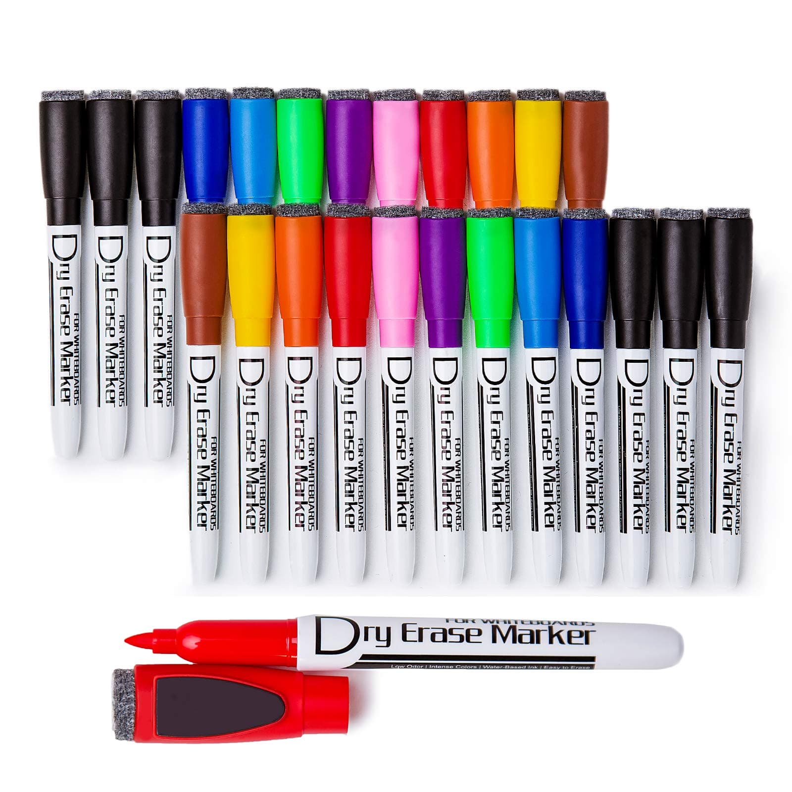 Volcanics Magnetic Fine Tip Dry Erase Markers, 24-Pack | Low Odor, 10 Colors - main product image