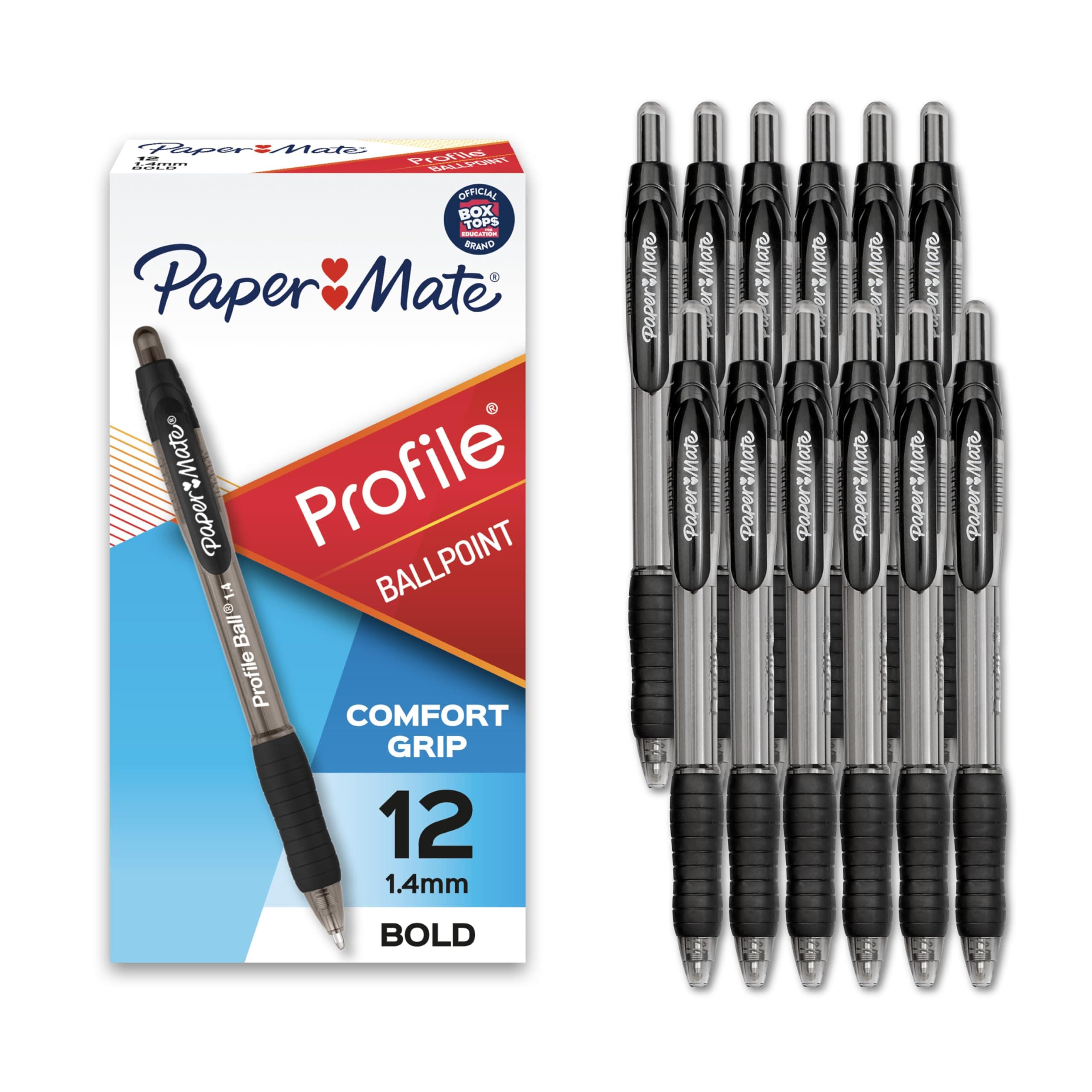 Paper Mate Profile Retractable Ballpoint Pens, Bold 1.4mm, Black, 144 Count (12 Packs) | Smooth Ink Flow for Daily Writing - main product image