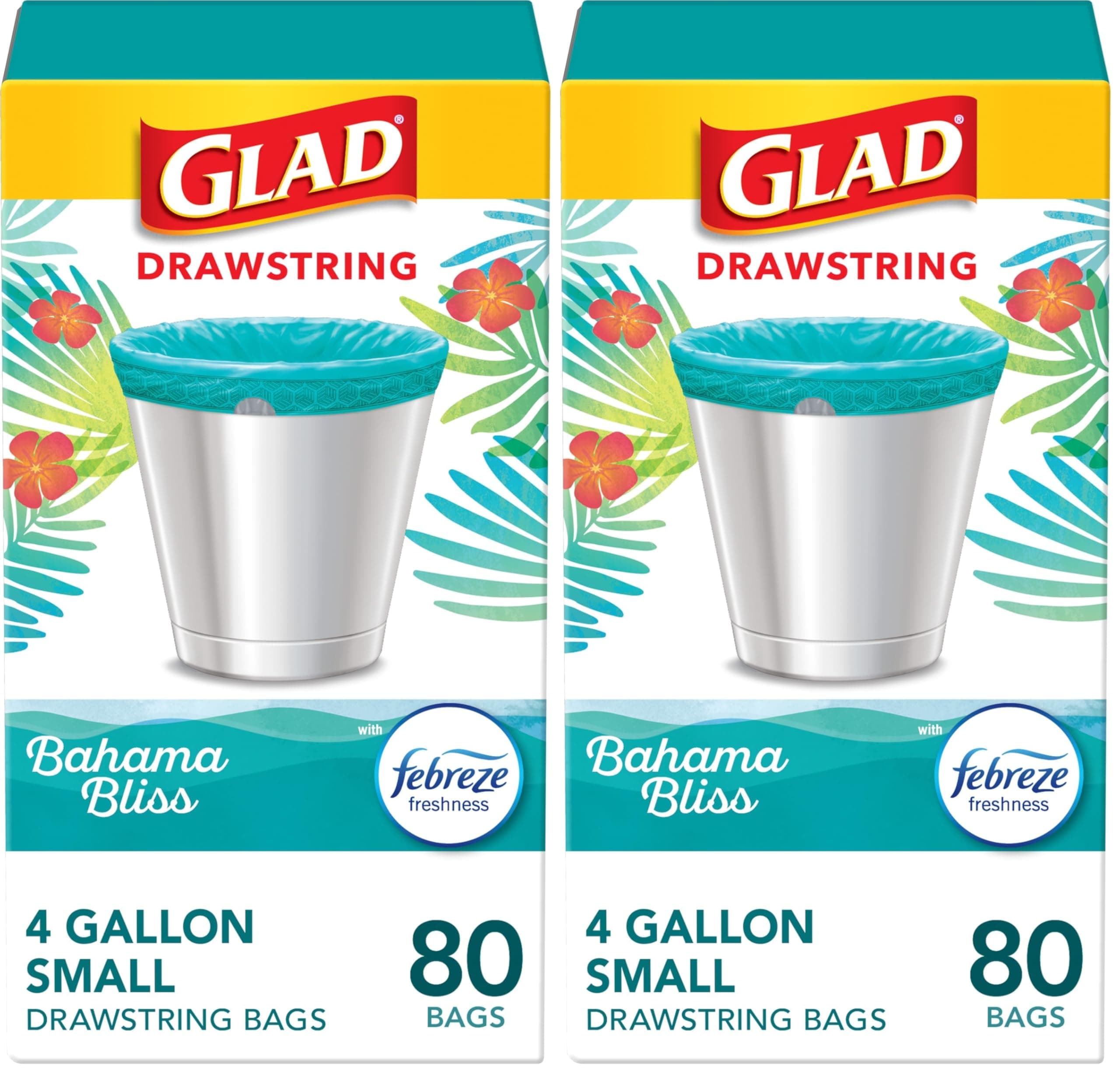 Glad Small Trash Bags 4 Gallon Bahama Bliss Scent with Drawstring, 80 Count (Pack of 2) | Odor Control for Indian Homes - main product image