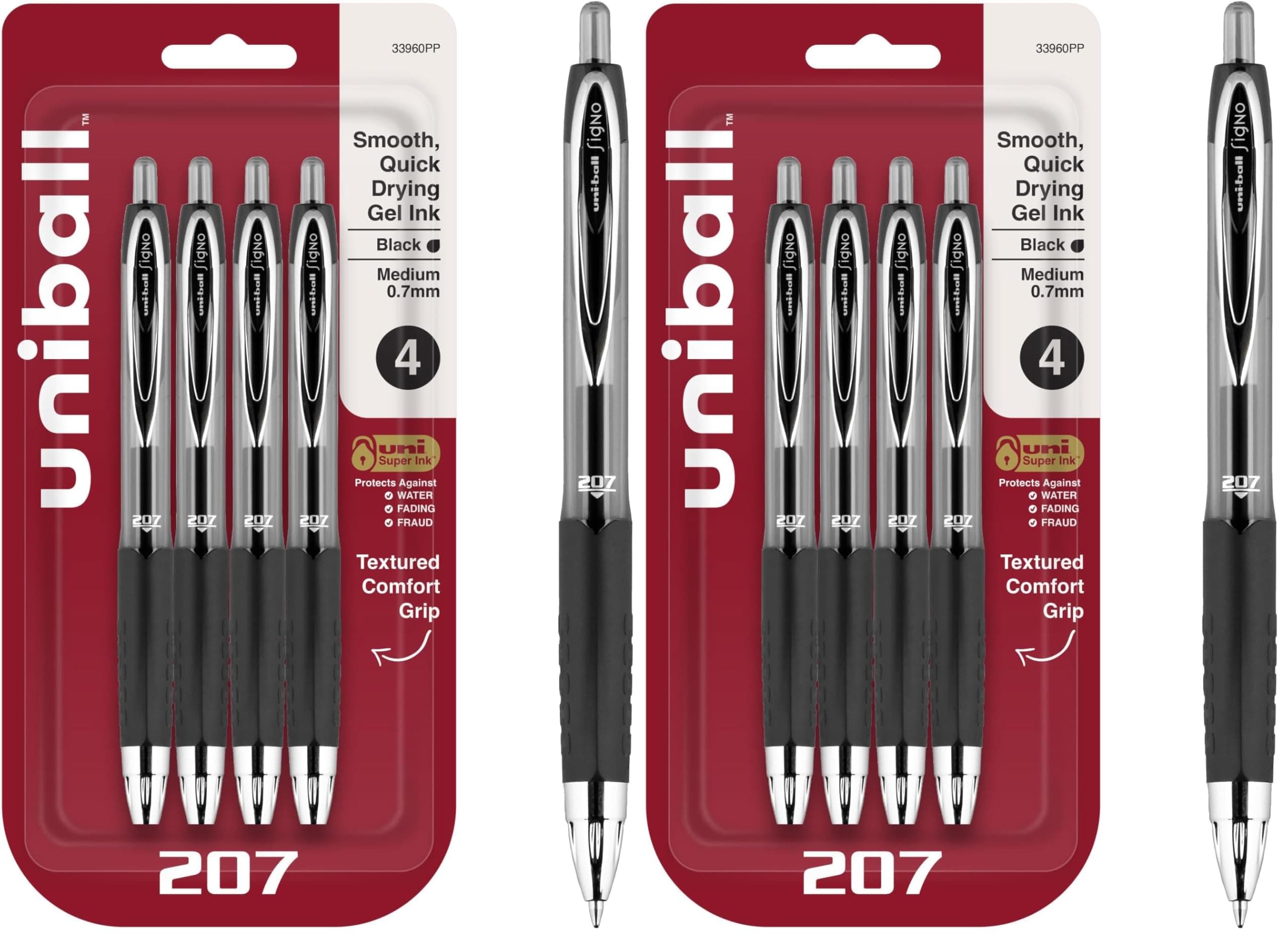 Uni-Ball 207 Retractable Gel Pens Medium Point (0.7mm) Black 8 Count | Smooth Ink Flow Writing Instrument - main product image