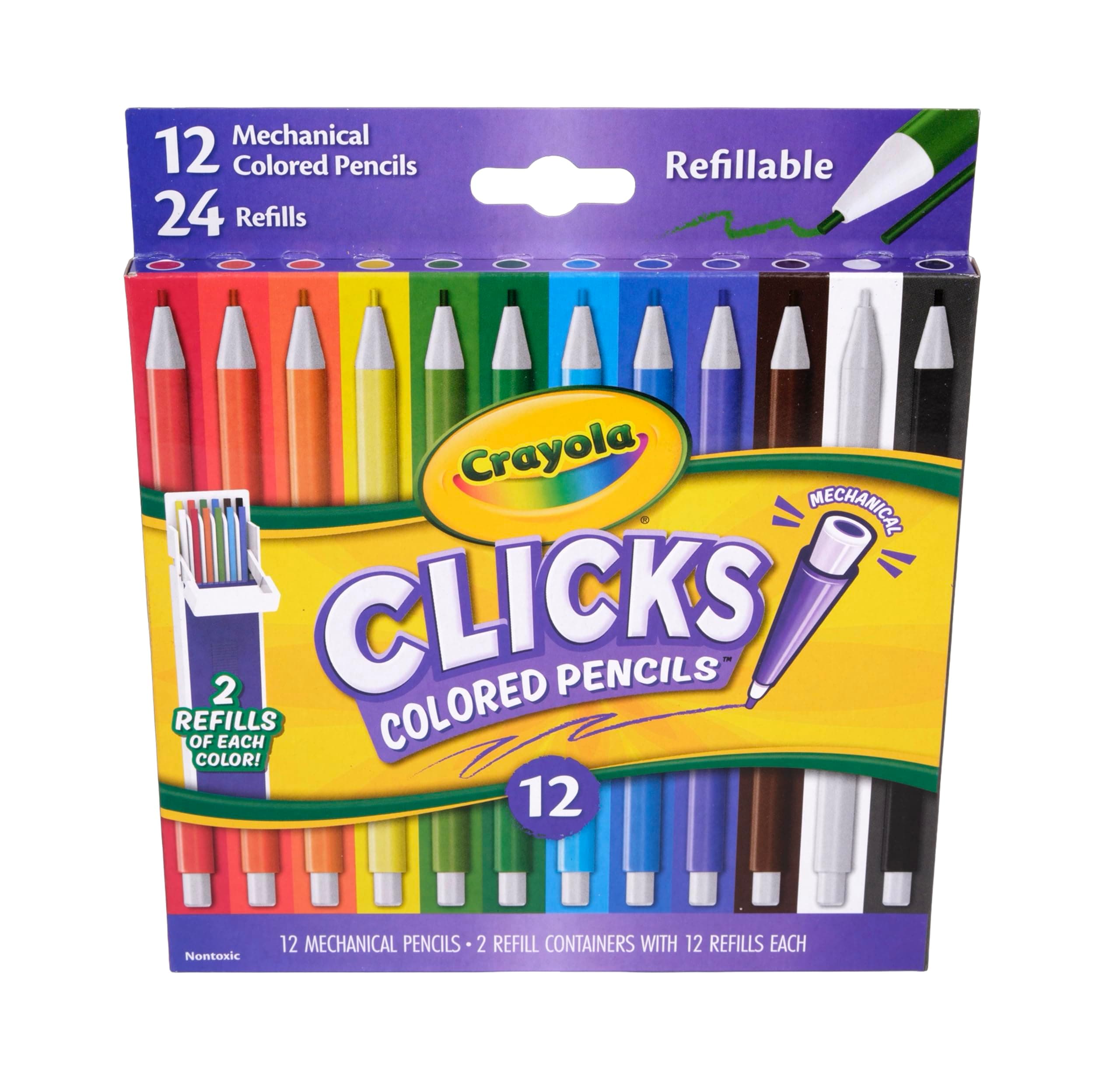 Crayola Clicks Mechanical Colored Pencils Set, 12 Assorted Colors, 2.0mm Lead, 24 Refills | Smooth Consistent Lines for Art & Notes - main product image