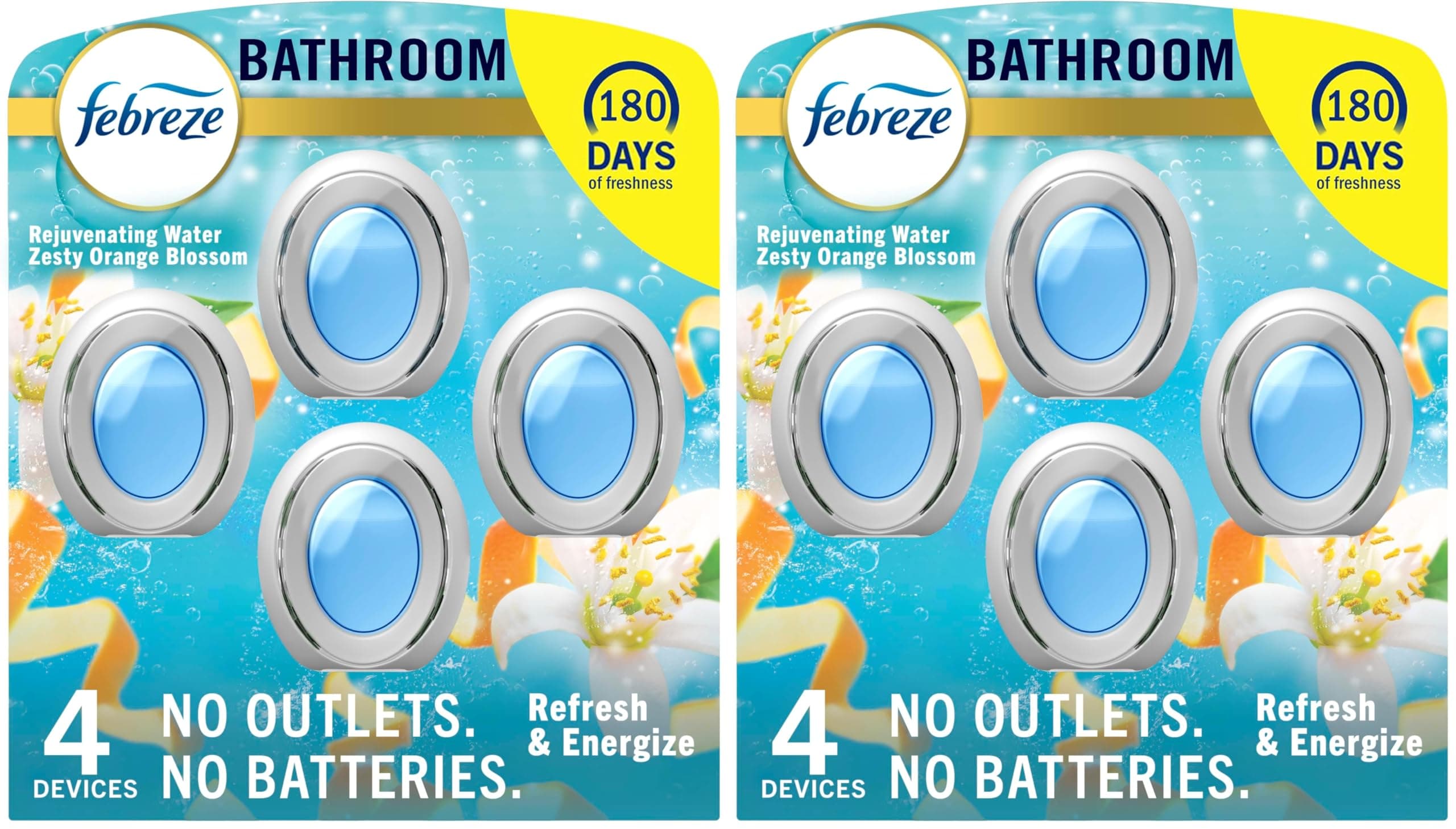 Febreze Bathroom Air Freshener Refresh & Energize Scent, 4 Count (Pack of 2) | Odor Fighter for Small Spaces - main product image