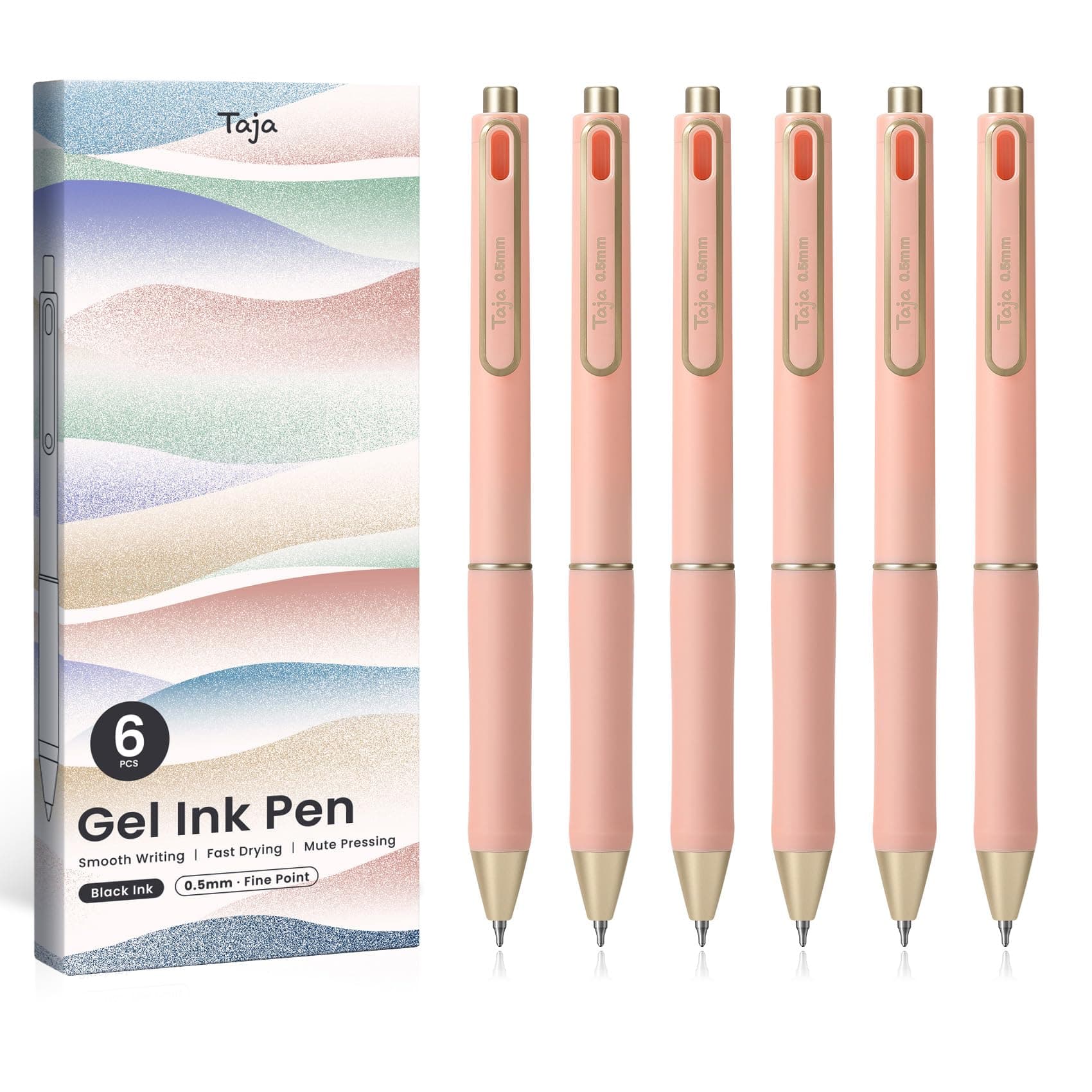 Taja Gel Pens Black 6 Pcs Fine Point 0.5mm | Smooth Writing for Journaling - main product image
