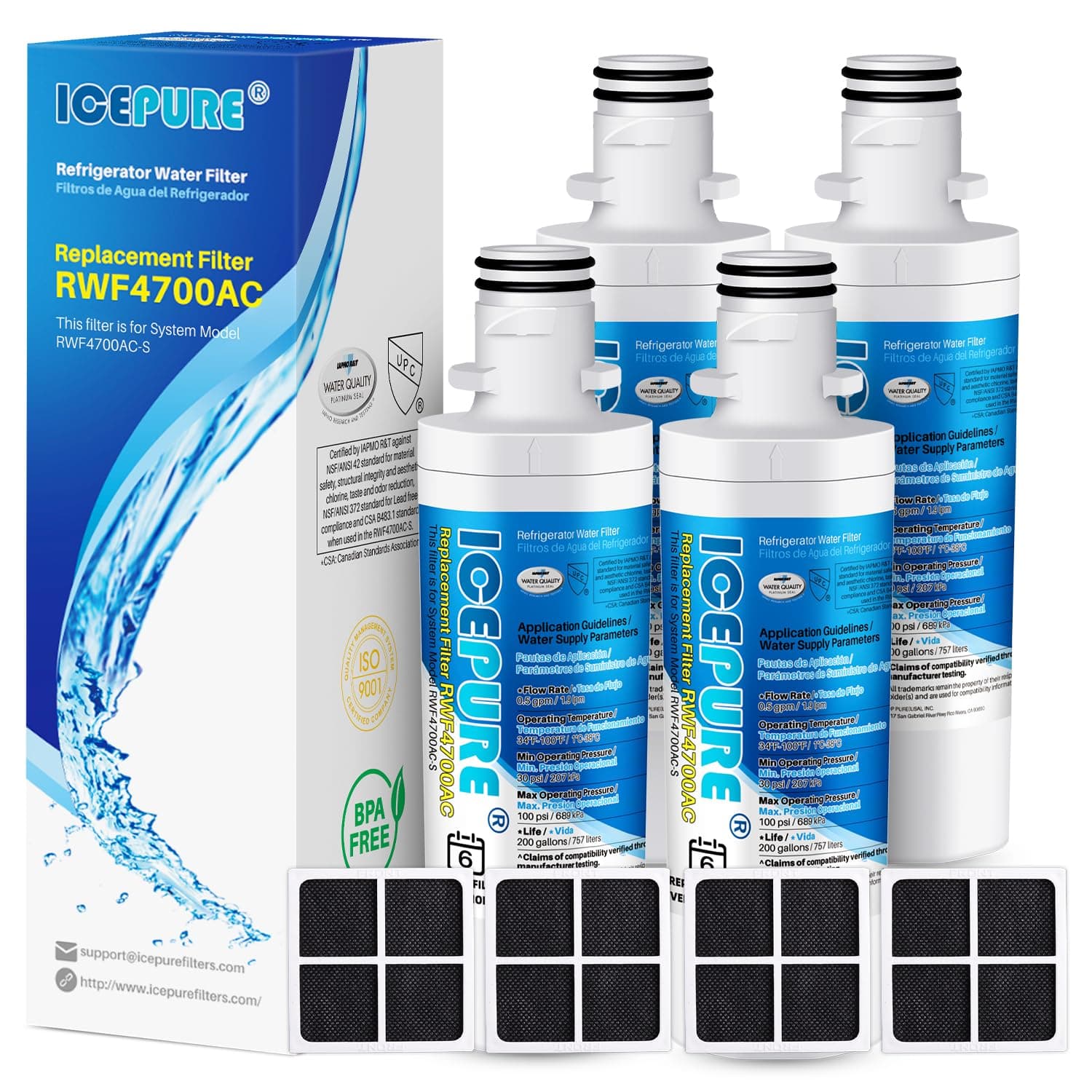 ICEPURE ADQ747935 Refrigerator Water Filter 4-Pack | USA-Imported Potable Water Filter - main product image