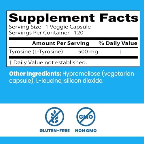 Doctors Best L-Tyrosine, 500 mg, Brain Transmitter Support, Non-GMO, Gluten Free 120 Veggie Caps - Image 4