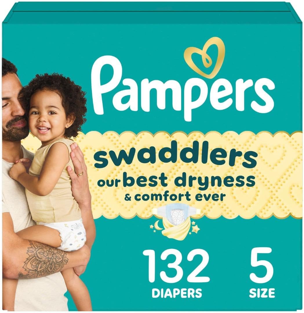 Pampers Swaddlers Diapers, Size 5 (20-37 lbs), 132 Count, Absorbent, Keeps Baby Dry and Comfortable, Skin Safe Disposable Baby Diaper (Packaging May Vary) - Image 1