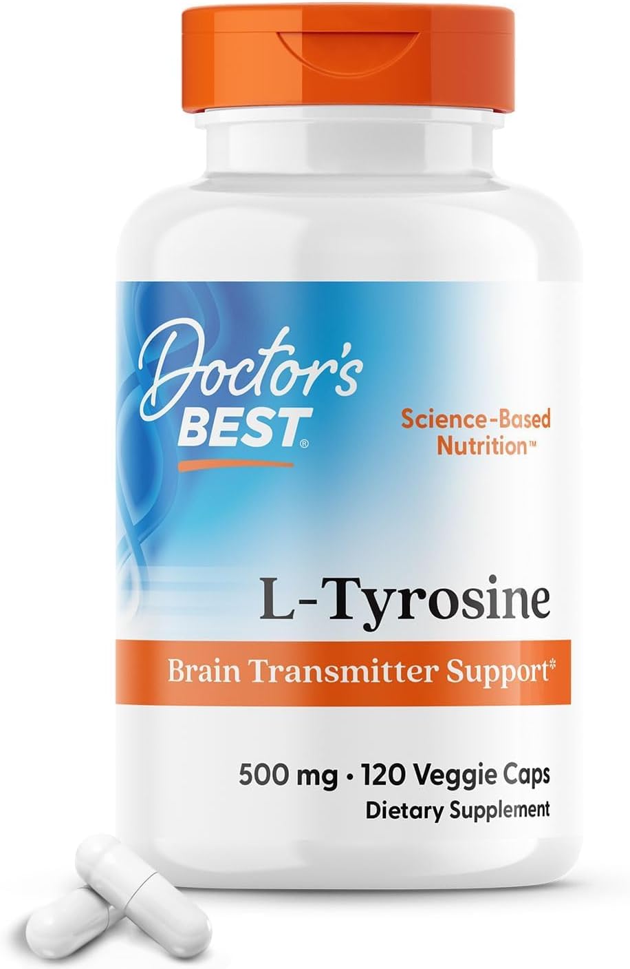 Doctors Best L-Tyrosine, 500 mg, Brain Transmitter Support, Non-GMO, Gluten Free 120 Veggie Caps - Image 1