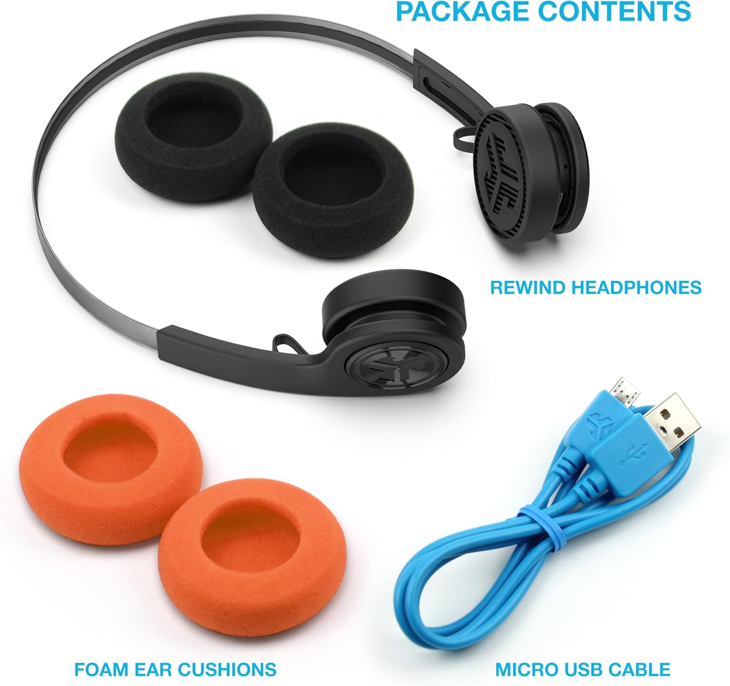 JLab Rewind Wireless Retro Headphones, Black, Bluetooth 4.2, 14 Hours Playtime, Custom EQ3 Sound, Music Controls, Noise Isolation, with Microphone, Throwback 80's/ 90's Design - Image 4