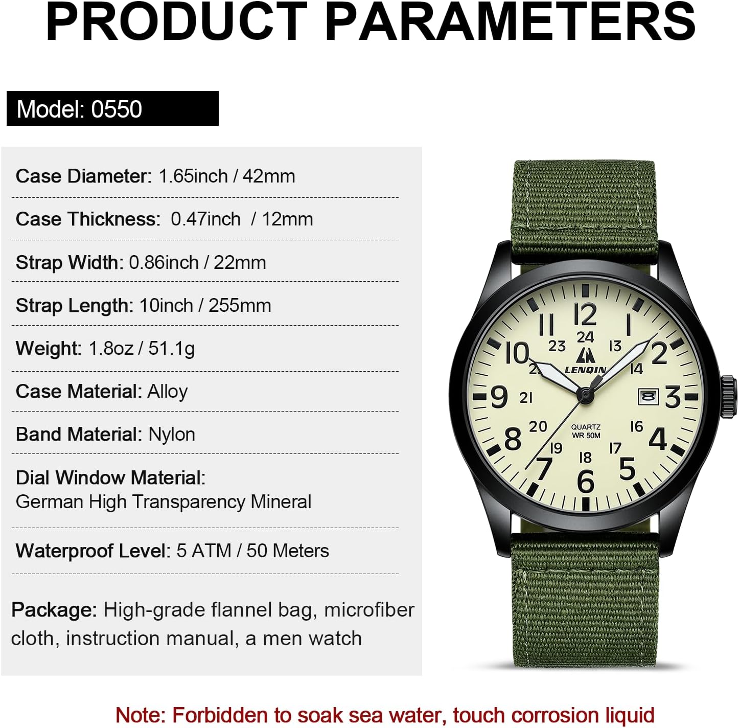 LN LENQIN Mens Watches Unisex Military Sport Nylon Strap Stylish Luminous Fashion Analog Quartz Watch for Men Waterproof Army Tactical Casual Wristwatch - Image 5