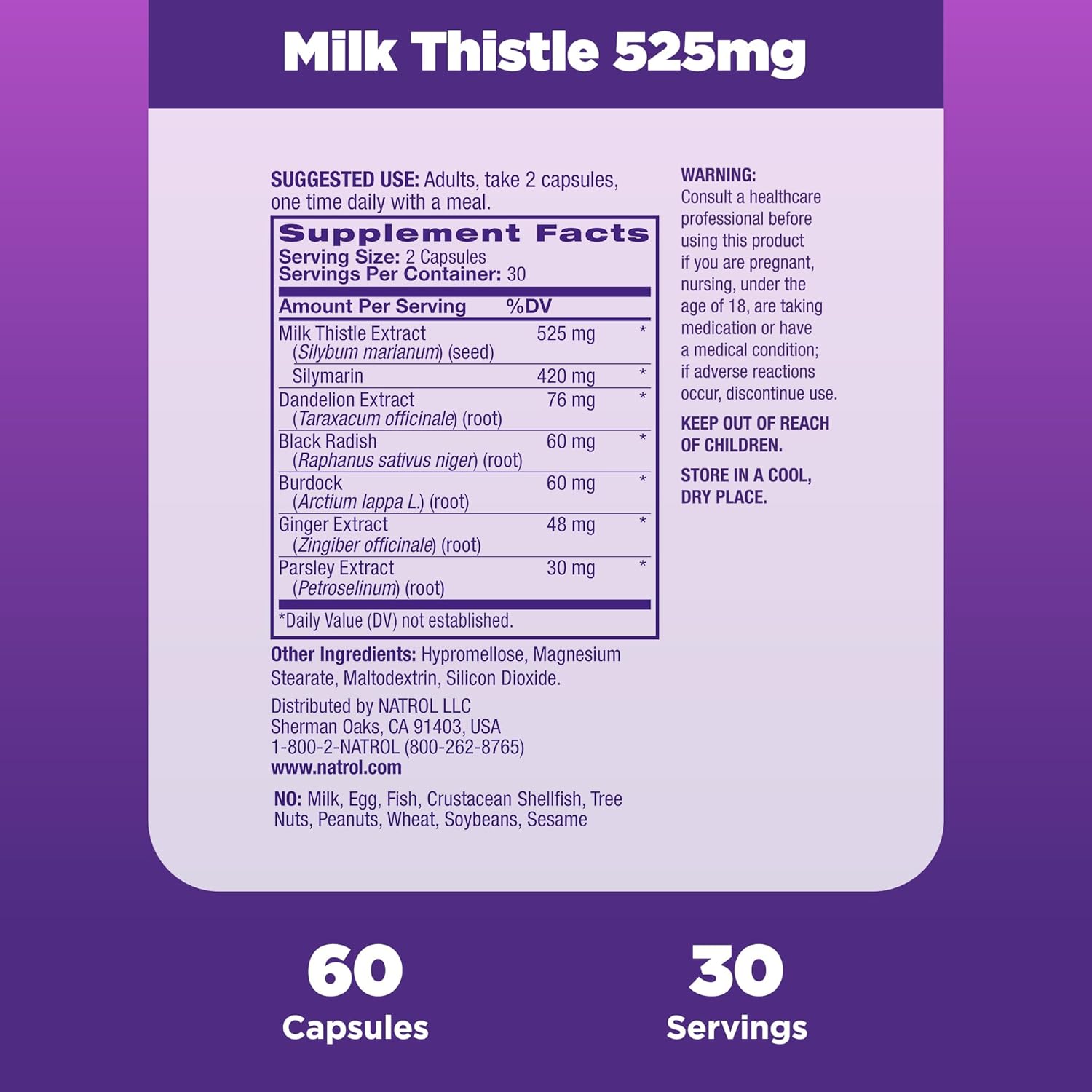Natrol Milk Thistle 525 mg per Serving, Dietary Supplement for Digestive Health, Milk Thistle Supplement, 60 Capsules, 30 Day Supply - Image 5