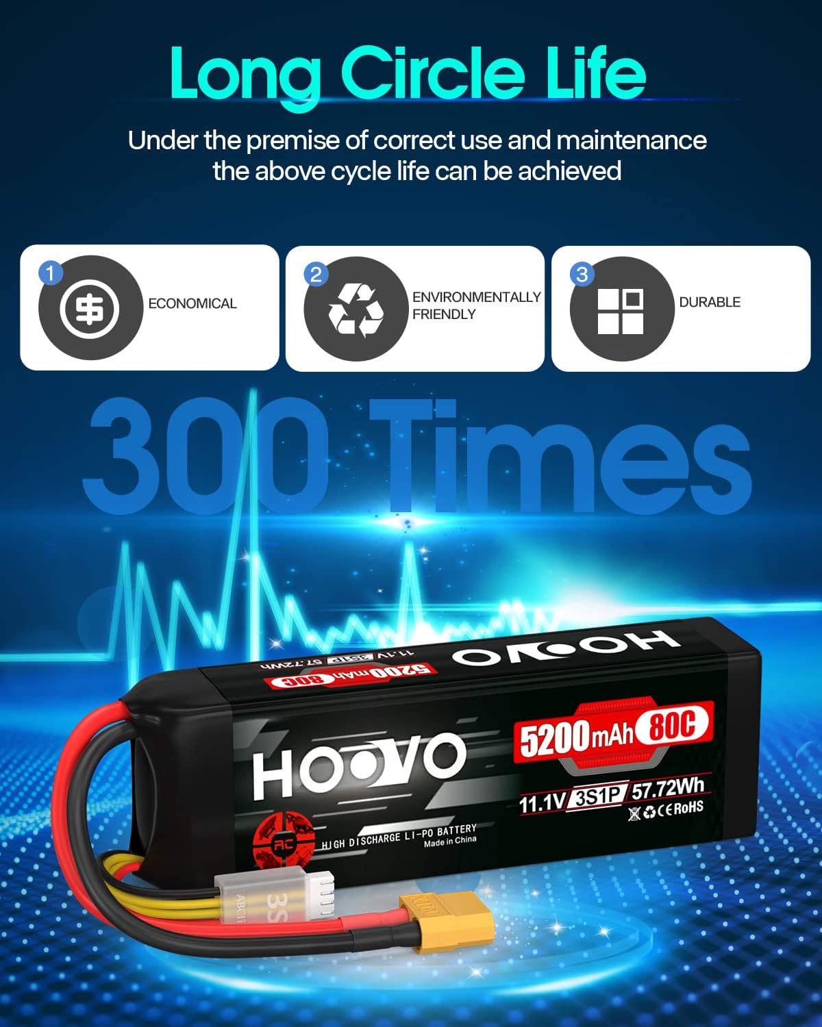 HOOVO 11.1V 3S LiPo Battery 5200mAh 80C Softcase RC Battery XT60 Plug for RC Car RC Truck Airplane Helicopter Boat Racing RC Hobby - Image 6