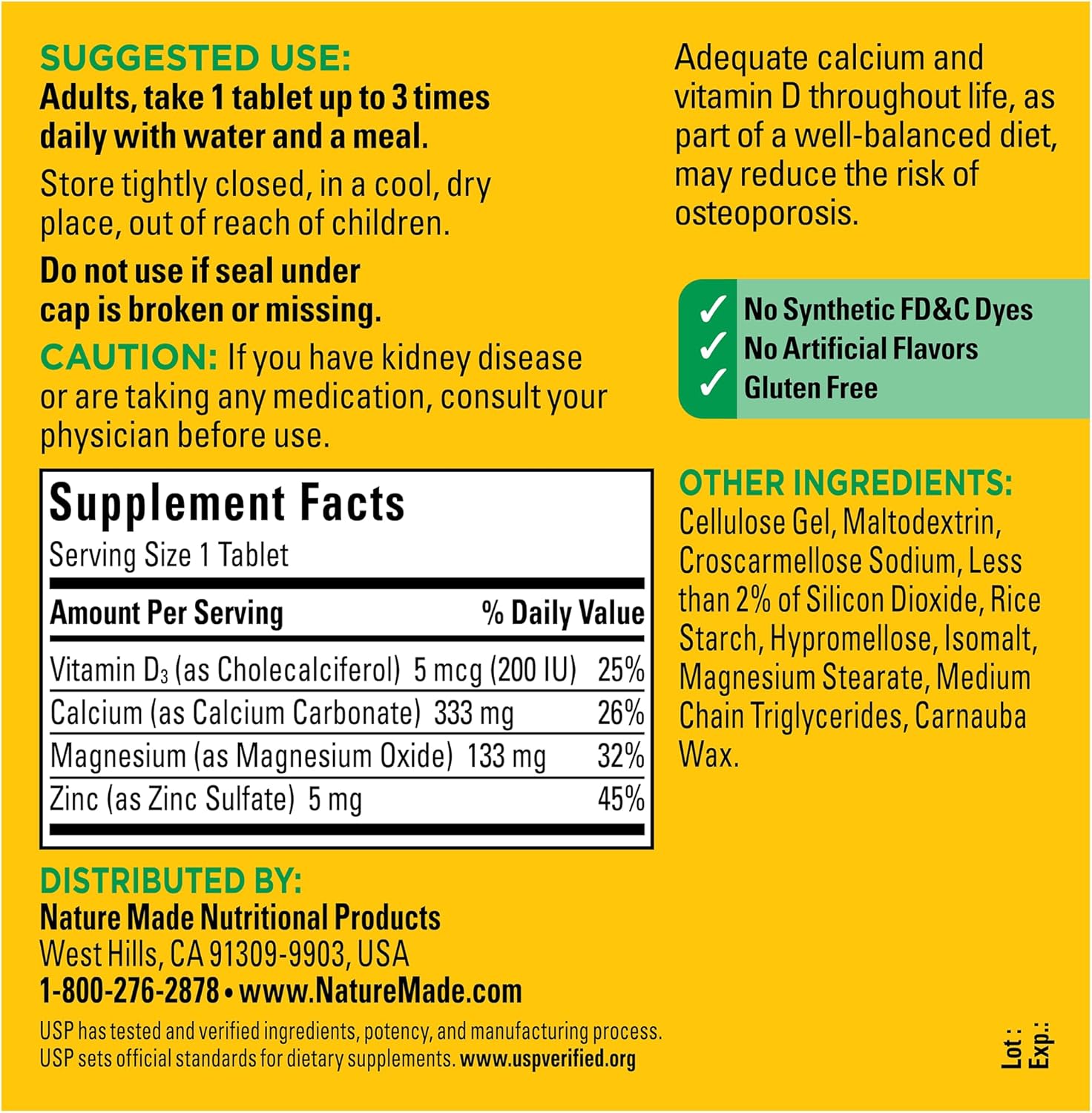 Nature Made Calcium Magnesium Zinc with Vitamin D3, Dietary Supplement for Bone Support, 300 Tablets - Image 5