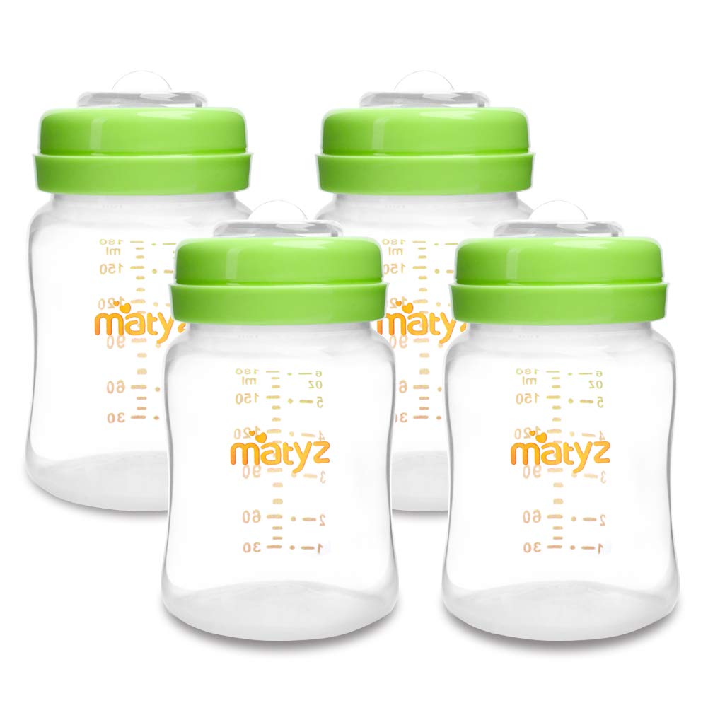 Matyz Breastmilk Storage Bottles 6oz (177ml) - 4 Pack Green Lids | Pump, Store & Feed in One Bottle