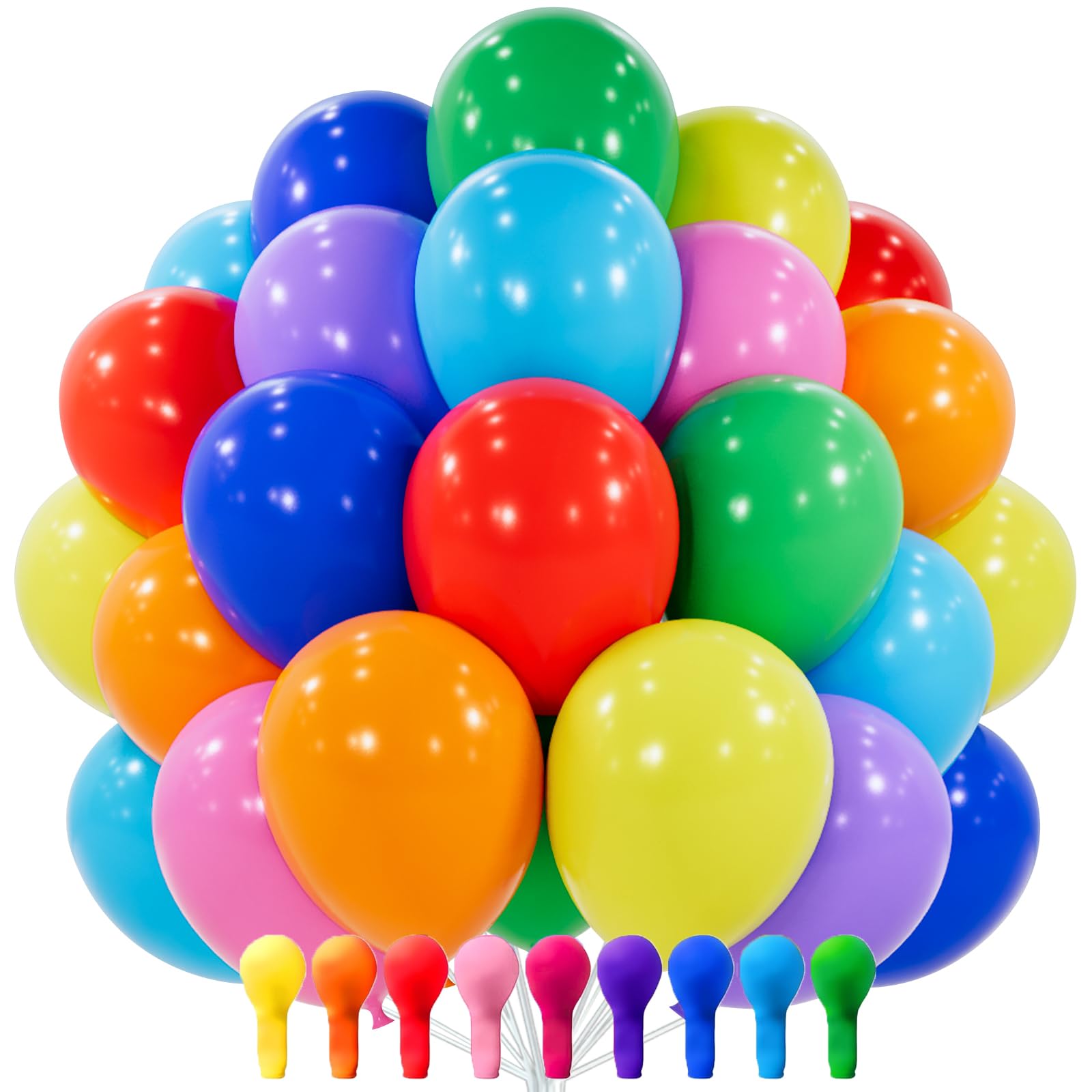 PartyWoo Assorted Colors Rainbow Balloons 101 pcs 12 Inch | Vibrant Latex Party Balloons for All Occasions, USA Import