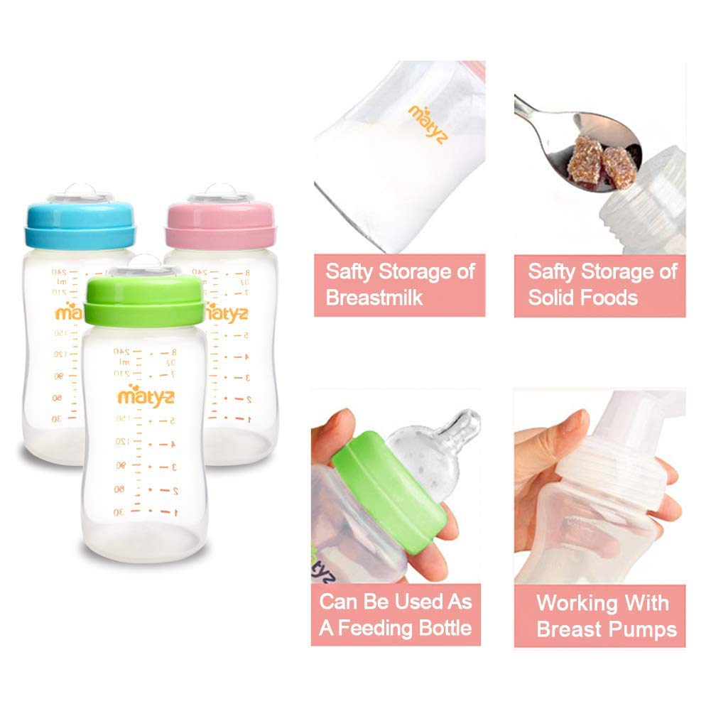 Matyz Breastmilk Storage Bottles 8oz (237ml) - 4 Pack Pink Lids | Pump, Store & Feed in One Bottle - Image 4