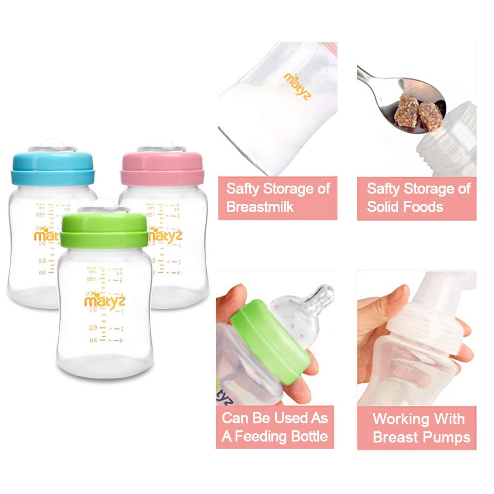 Matyz Breastmilk Storage Bottles 6oz (177ml) - 4 Pack Green Lids | Pump, Store & Feed in One Bottle - Image 4
