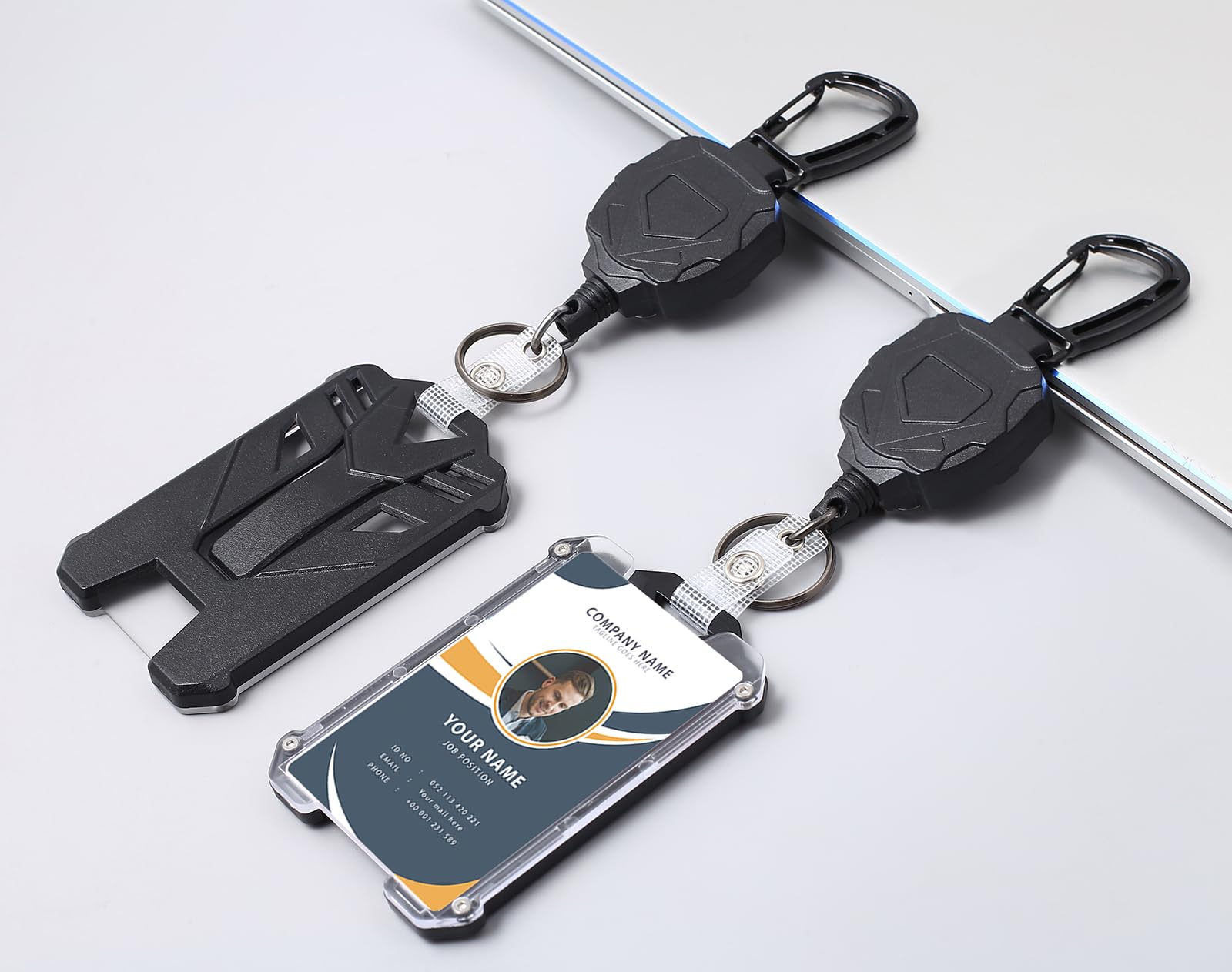 COOKOOKY Heavy Duty Retractable Badge Holder with Carabiner & Lanyard | Tactical ID Card Holder, Badge Reel Clip, Keychain - Image 2