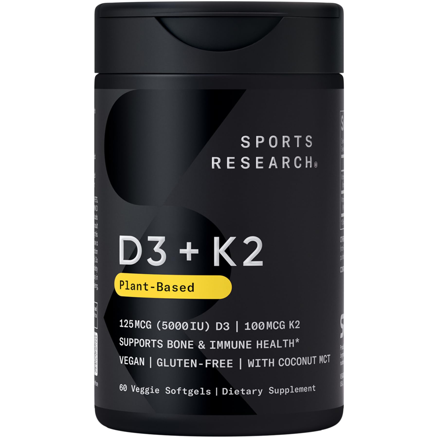 Sports Research Vitamin D3 + K2 5000iu 100mcg 60 Count | Bone & Immune Support with Coconut Oil
