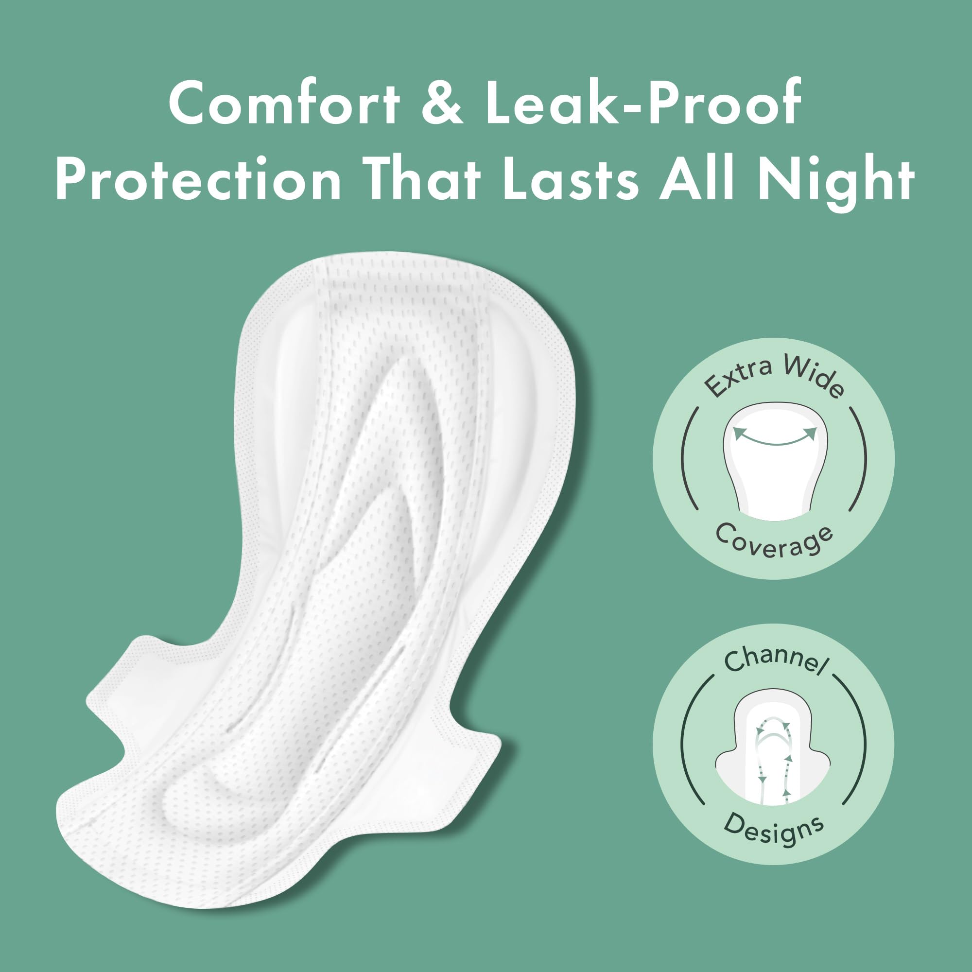 Rael Organic Cotton Sanitary Napkins Overnight Extra Long 12 Count | Breathable Feminine Care, Hypoallergenic Pads - Image 2