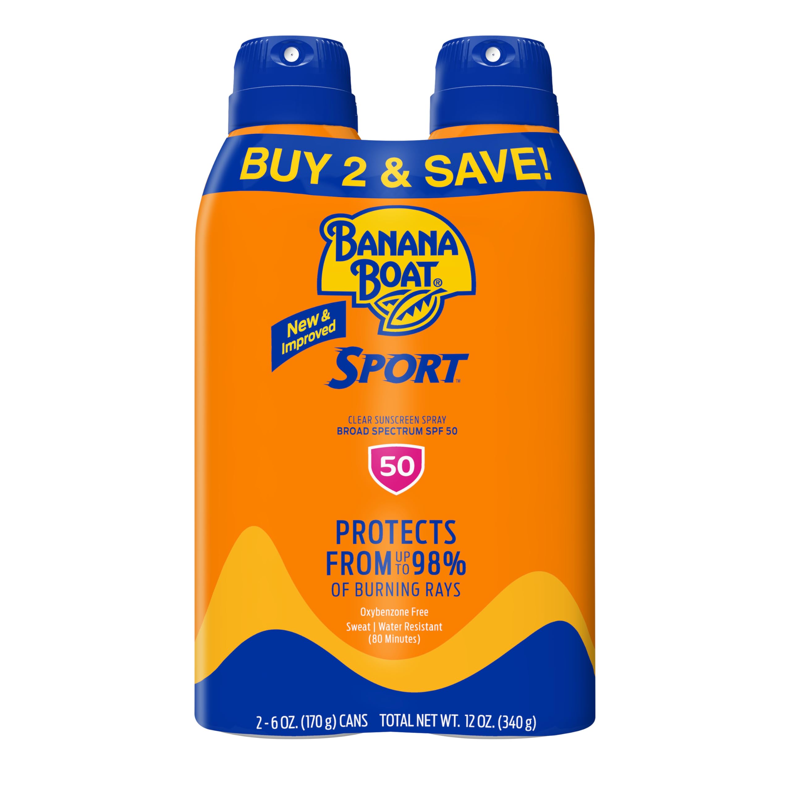 Banana Boat Sport Ultra SPF 50 Sunscreen Spray Twin Pack 2 x 177 ml (6 oz) | Sweat & Water Resistant Sunscreen Spray, Oxybenzone Free