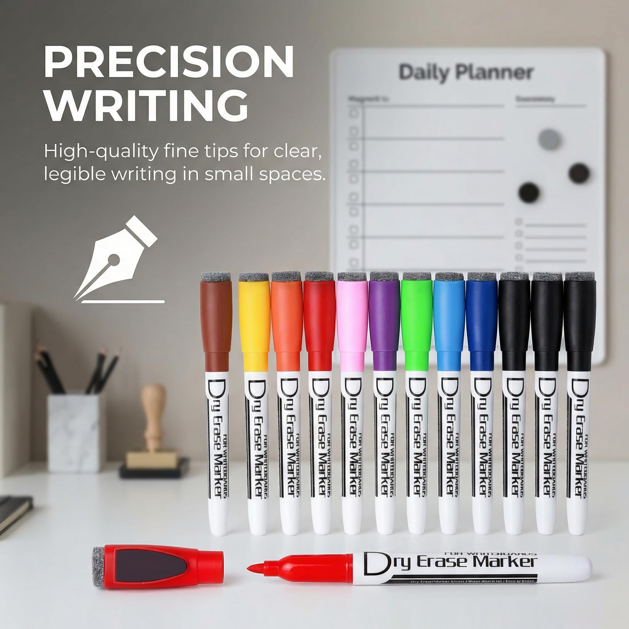 Volcanics Dry Erase Markers 10 Colors (Pack of 12) | Smear-Proof Ink for Whiteboards - Image 4