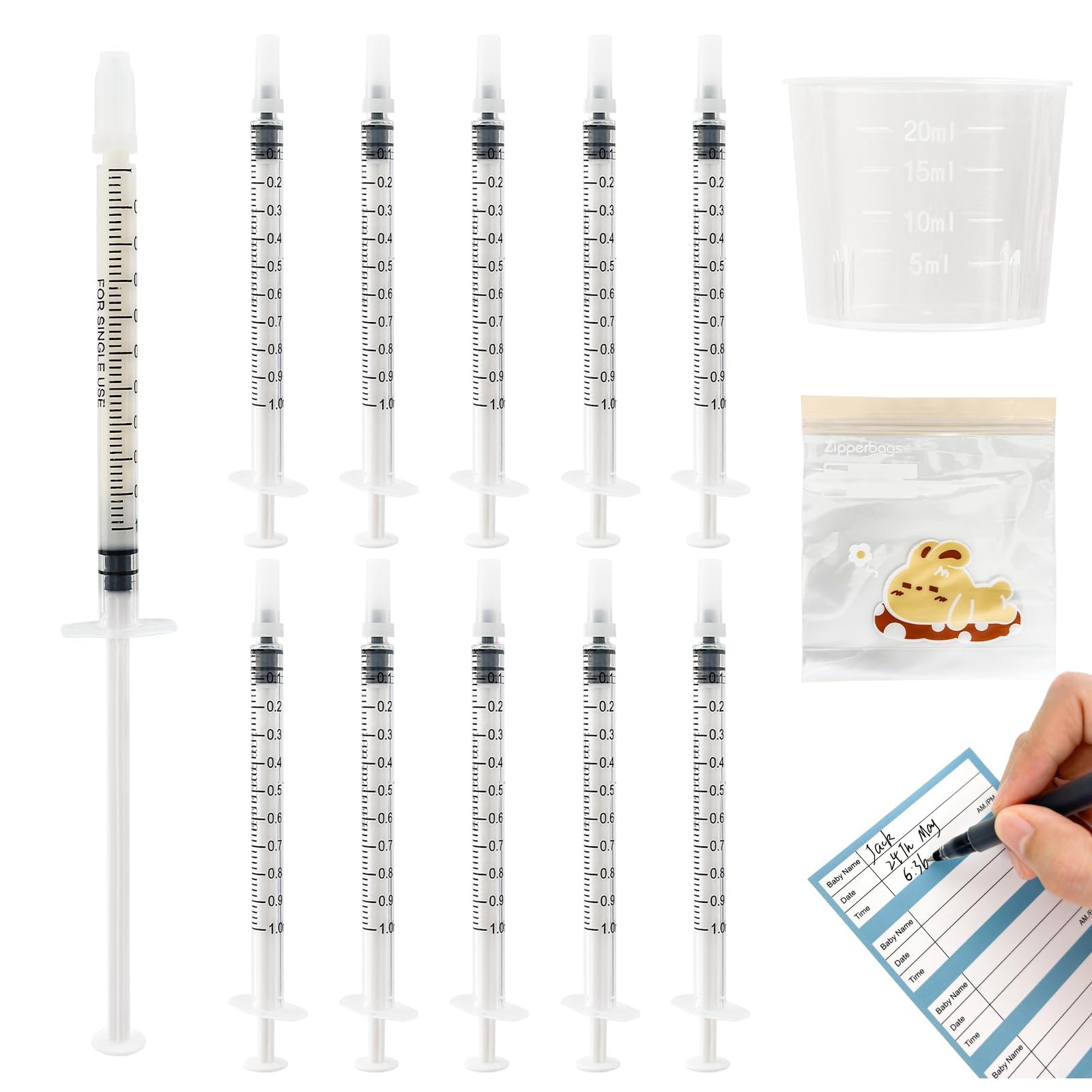 Kid2Kit Colostrum Collector Syringes 1mL (100-Pack) with Caps & Storage | BPA-Free