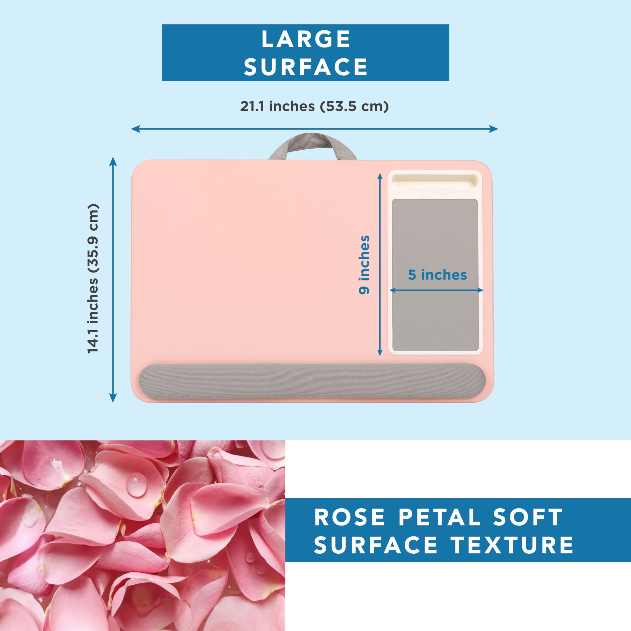 LapGear Home Office Pro Lap Desk with Wrist Rest, Mouse Pad, and Phone Holder | Blush Pink for Laptops up to 15.6" - Image 5