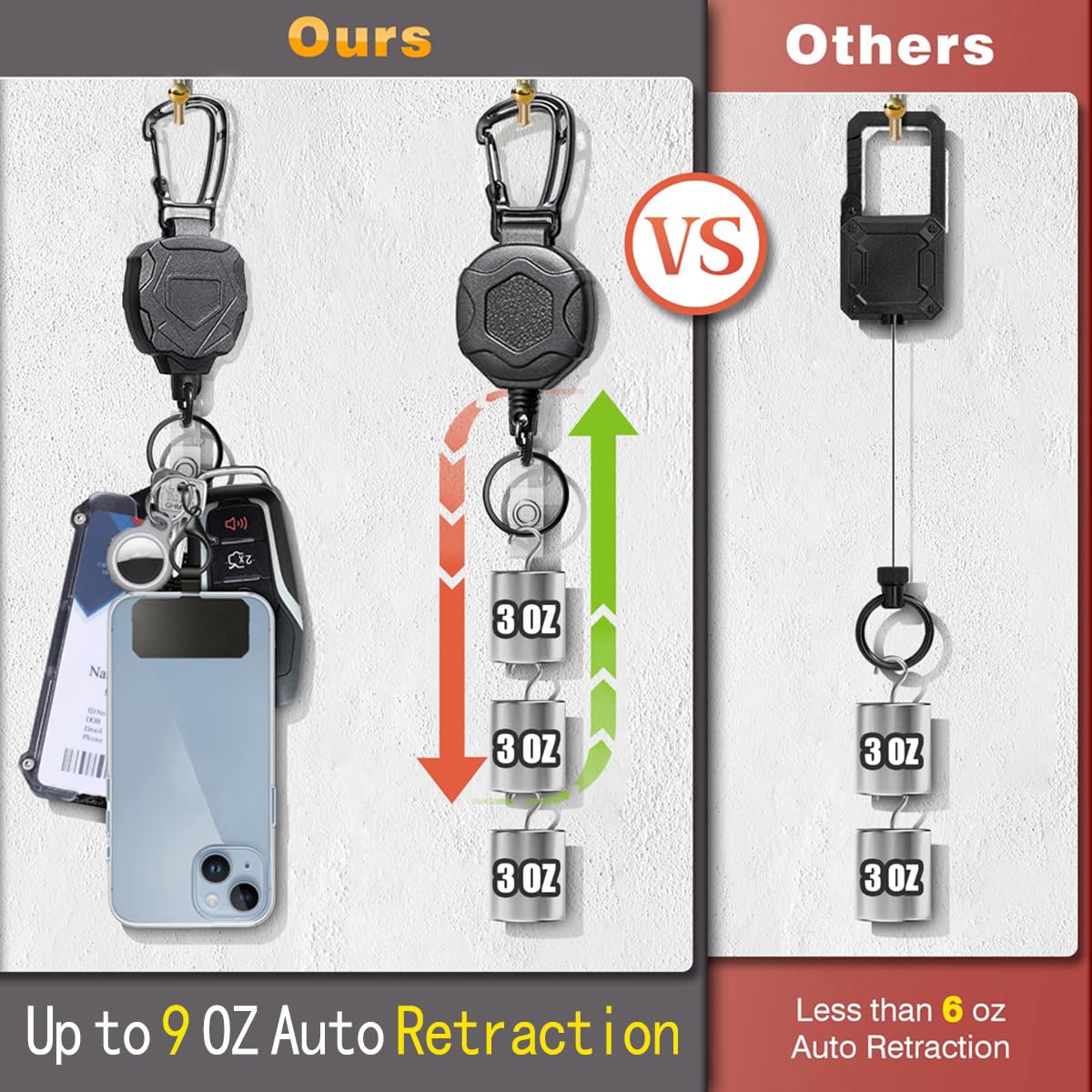 COOKOOKY Heavy Duty Retractable Badge Holder with Carabiner & Lanyard | Tactical ID Card Holder, Badge Reel Clip, Keychain - Image 5