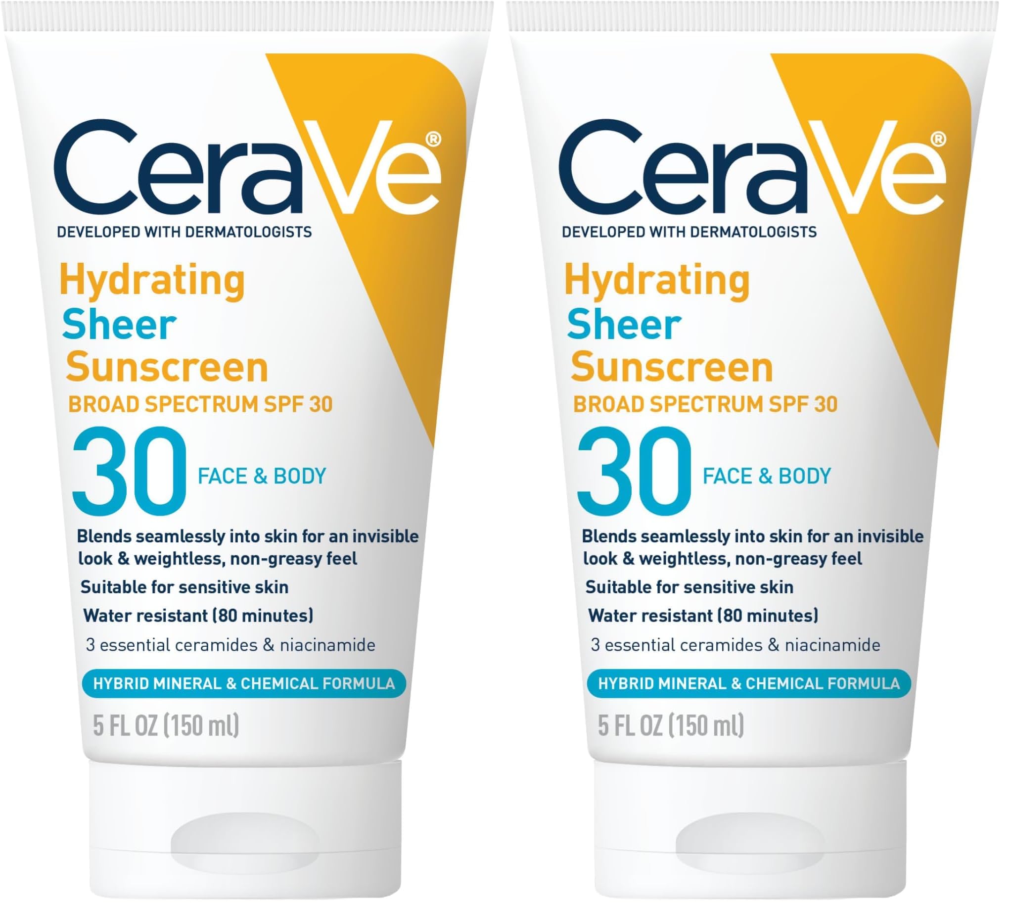 CeraVe Hydrating Sheer Sunscreen SPF 30 296 ml (10 Fl Oz) | Mineral & Chemical Blend, Zinc Oxide, Hyaluronic Acid, Fragrance-Free