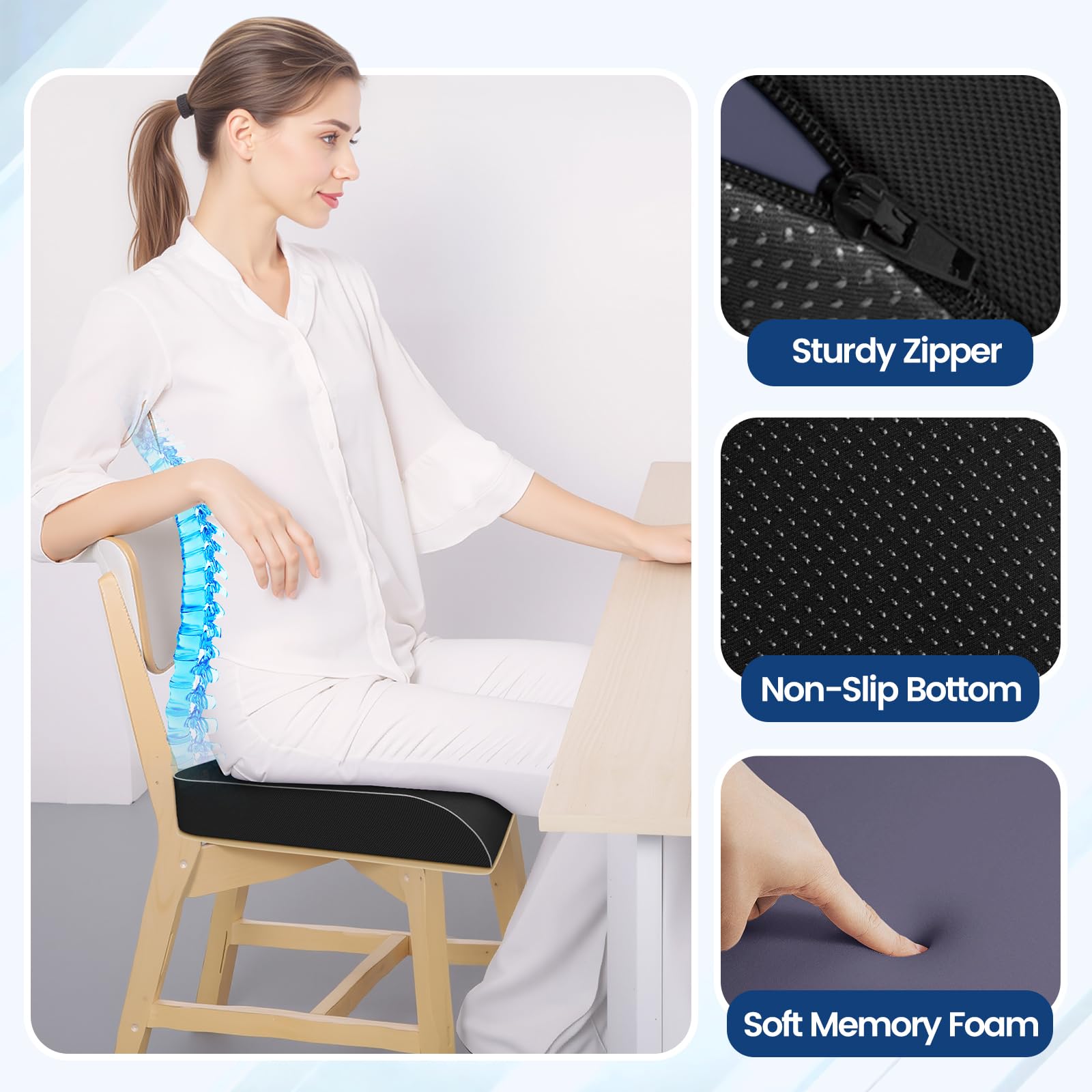 SweetSlubr Tailbone Pain Relief Seat Cushion 48x43cm (2X-Large) | Ergonomic Memory Foam Support - Image 4