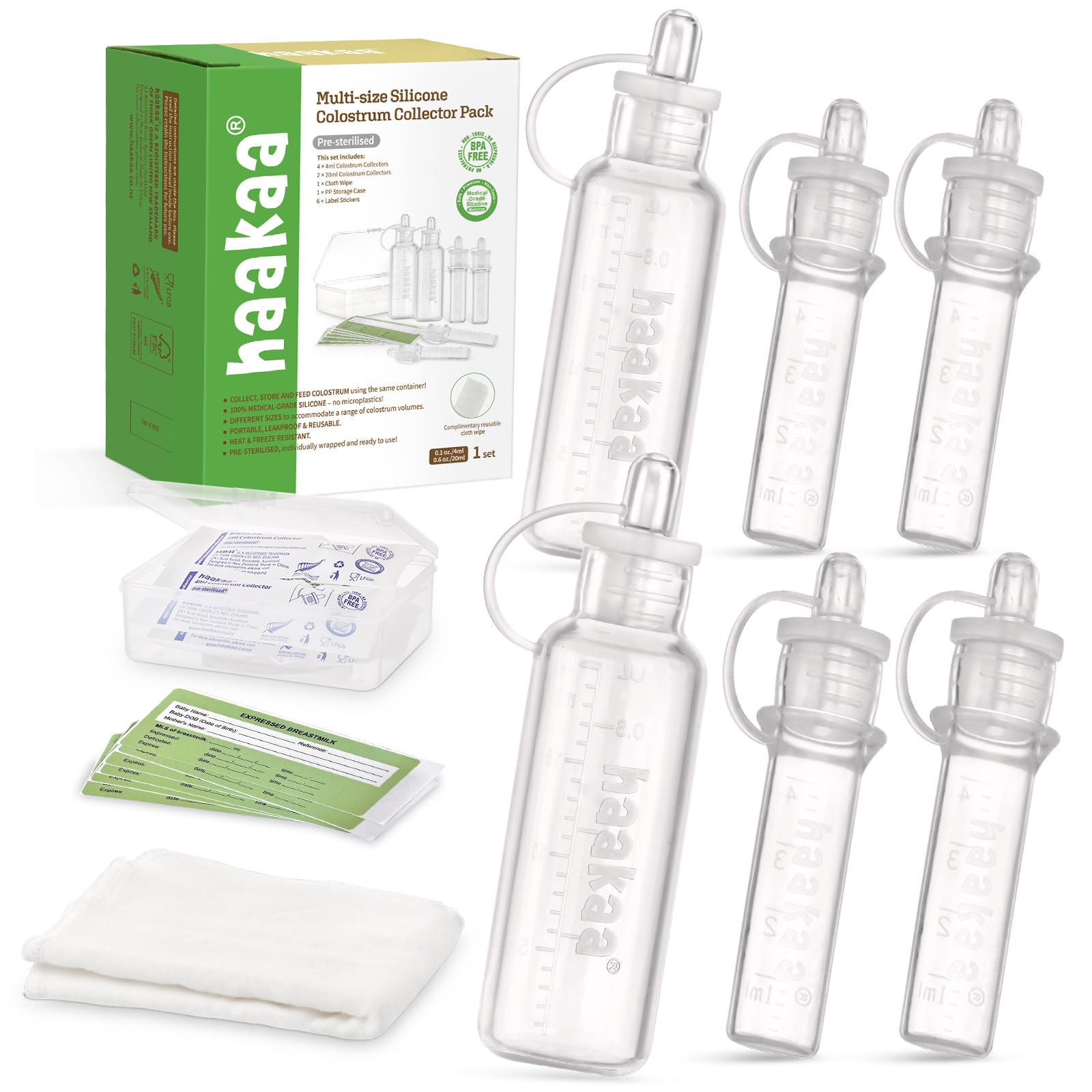 haakaa Colostrum Collector Set 4ml+20ml (6-Pack) | Ready-to-Use, Reusable, BPA-Free