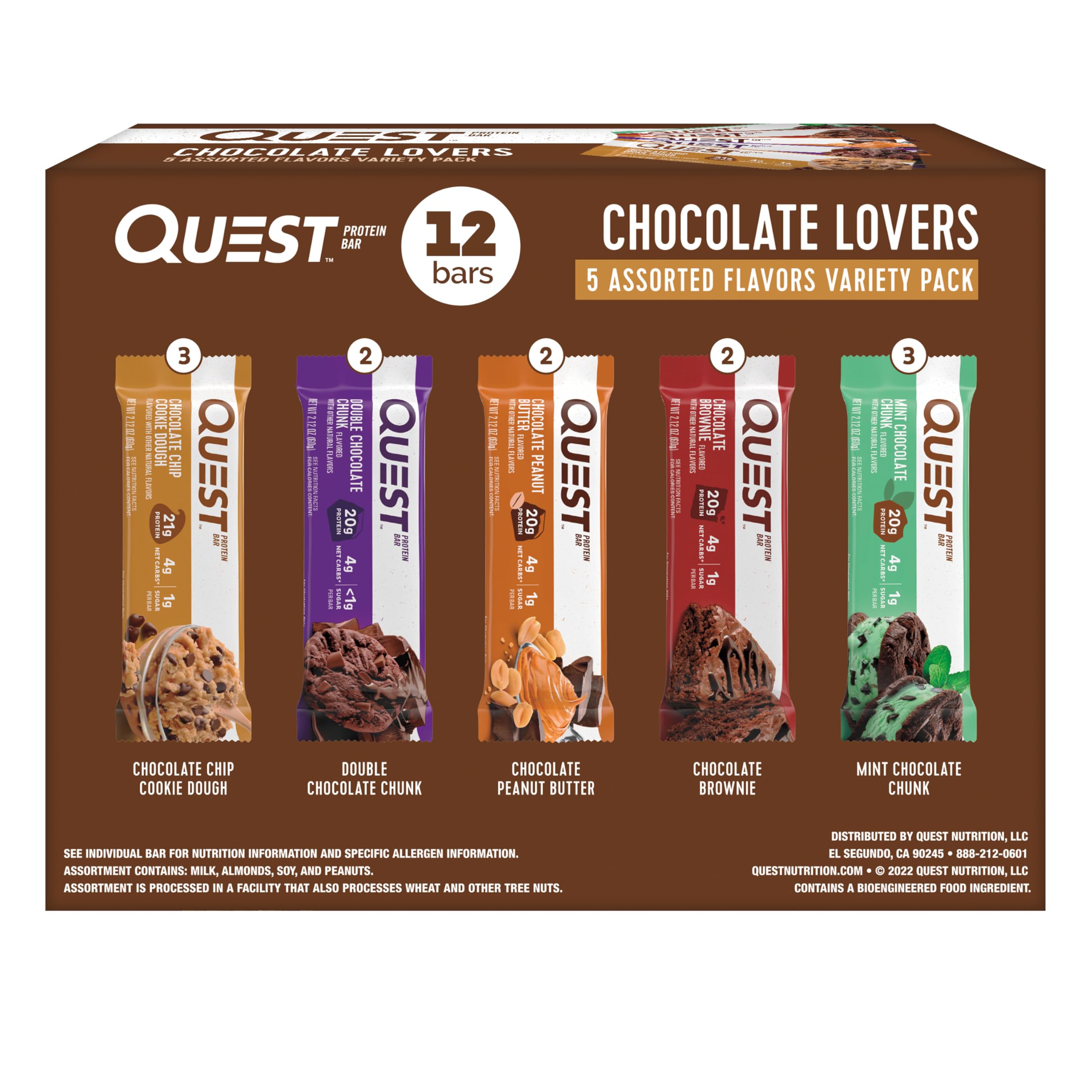 Quest Nutrition Chocolate Lovers Variety Pack 12 Count | Build Muscle with High Protein Bars