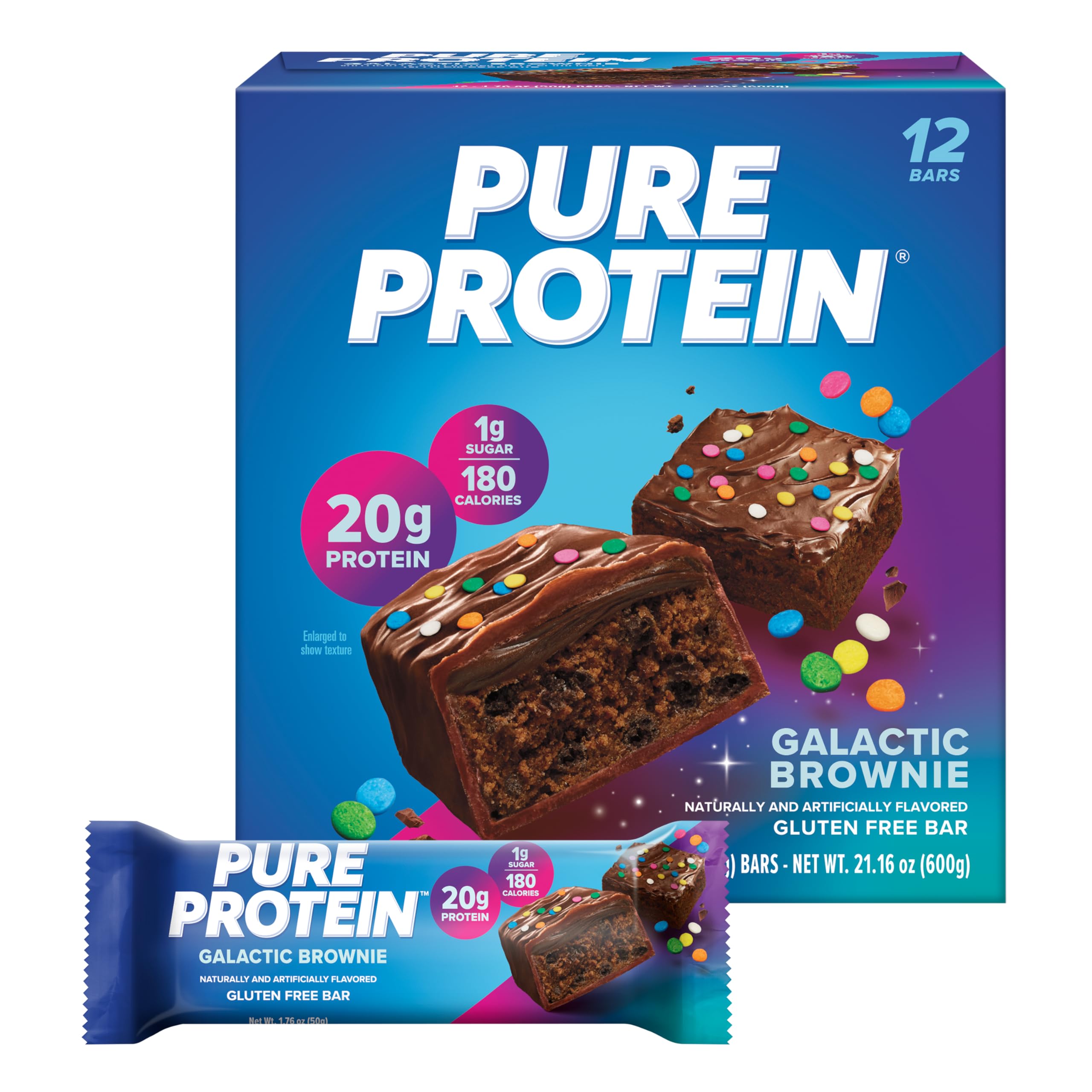 Pure Protein Galactic Brownie Protein Bars 12 Count (340g) | Build Muscle with 20g Protein