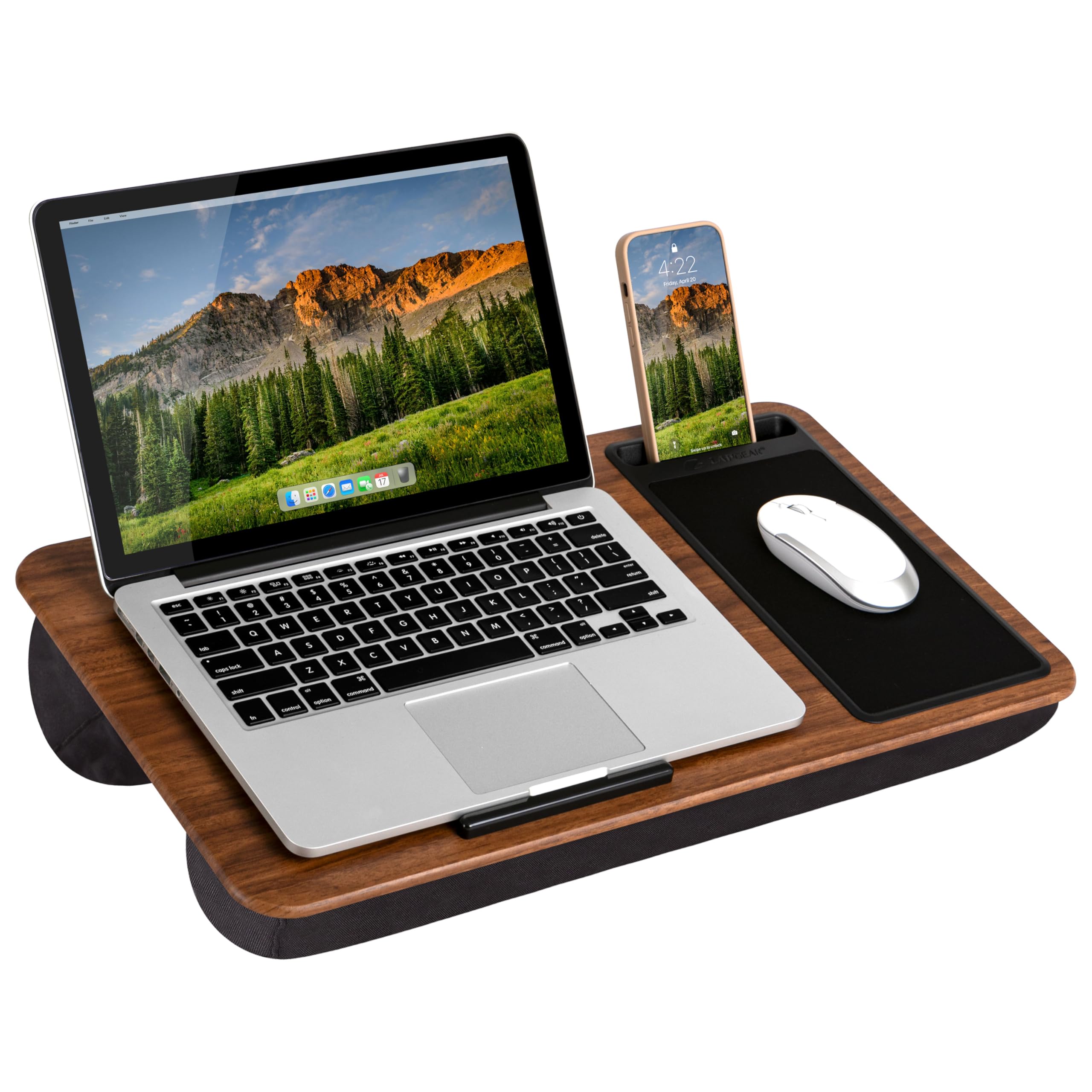 LapGear Home Office Lap Desk with Device Ledge, Mouse Pad, and Phone Holder | Espresso Woodgrain Finish for Laptops up to 15.6"