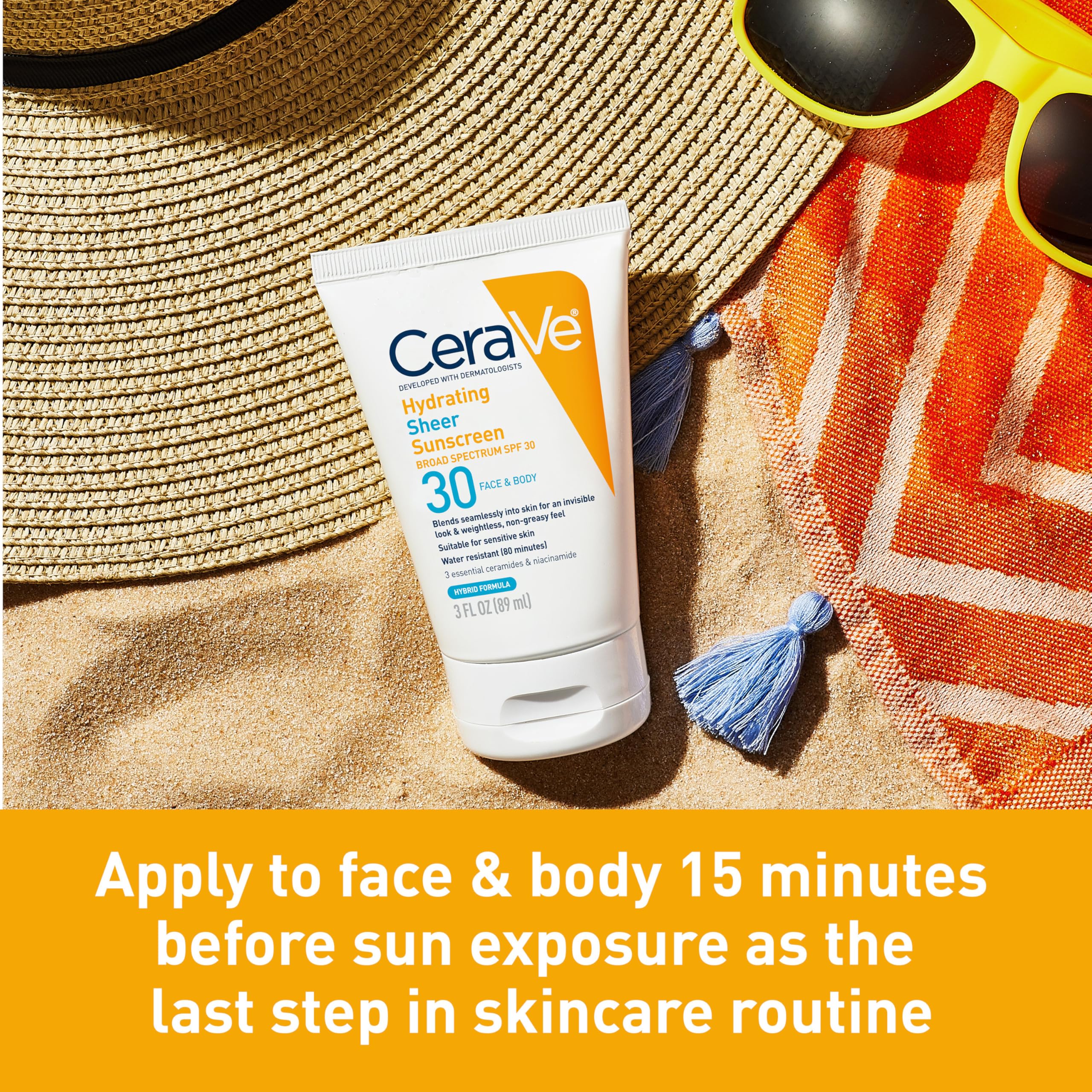 CeraVe Hydrating Sheer Sunscreen SPF 30 296 ml (10 Fl Oz) | Mineral & Chemical Blend, Zinc Oxide, Hyaluronic Acid, Fragrance-Free - Image 2