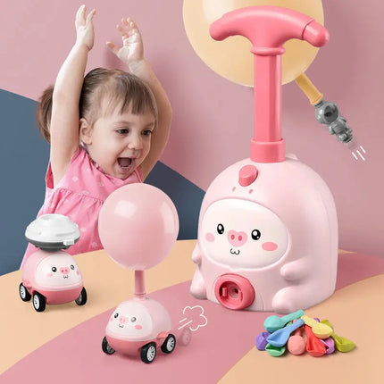 Girl playing with Air Pump For Balloons Kids Car 