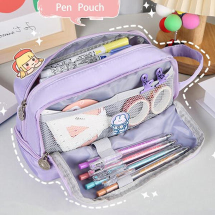 Large Capacity Cute Pencil Case Pouch with 4 Slots with Zipper Pouch 